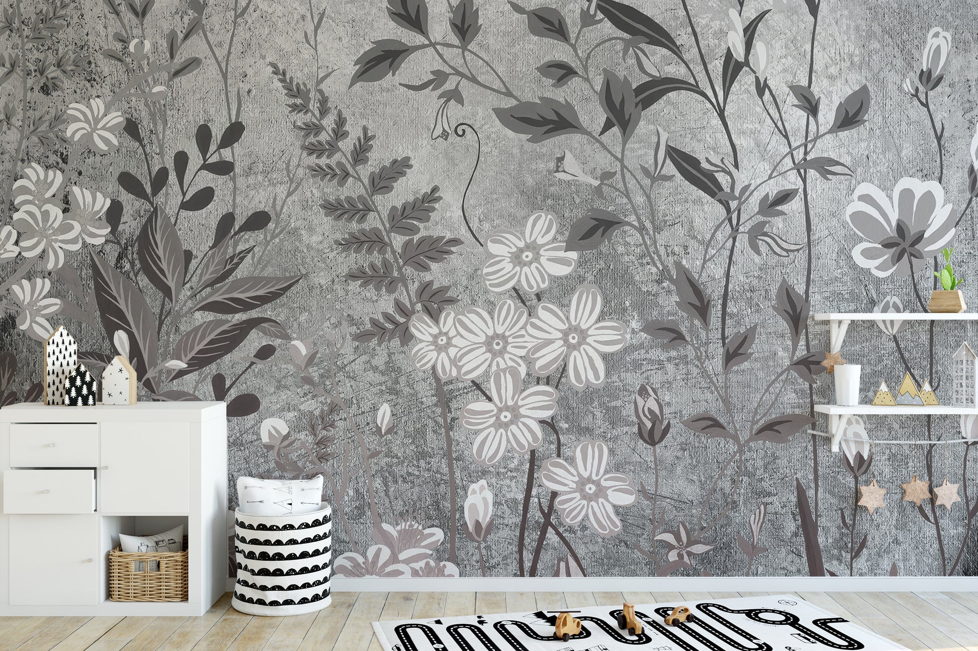 Artistic floral wallpaper with botanical design for interiors
