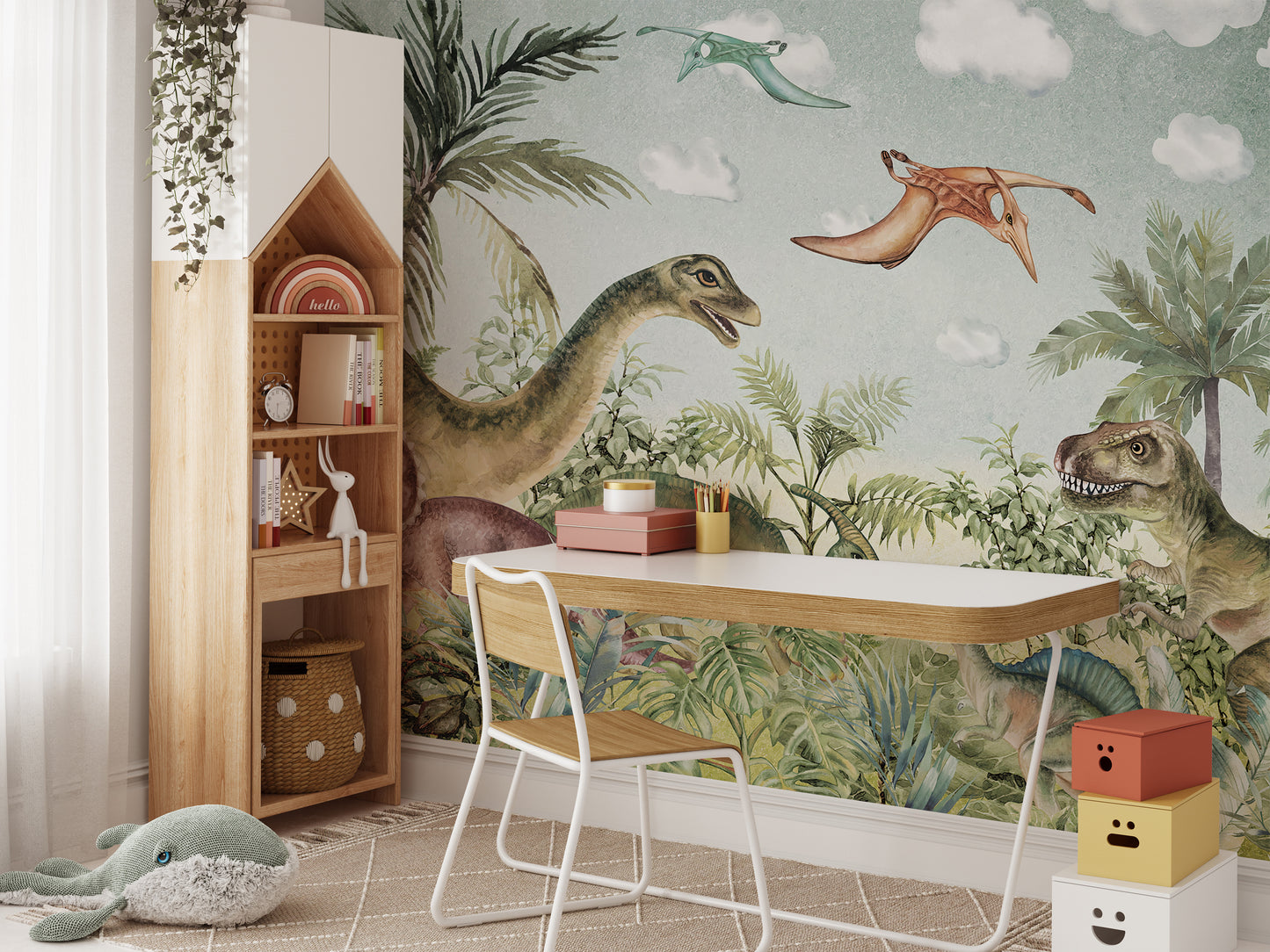 Timeless mural with dinosaurs from the Jurassic era