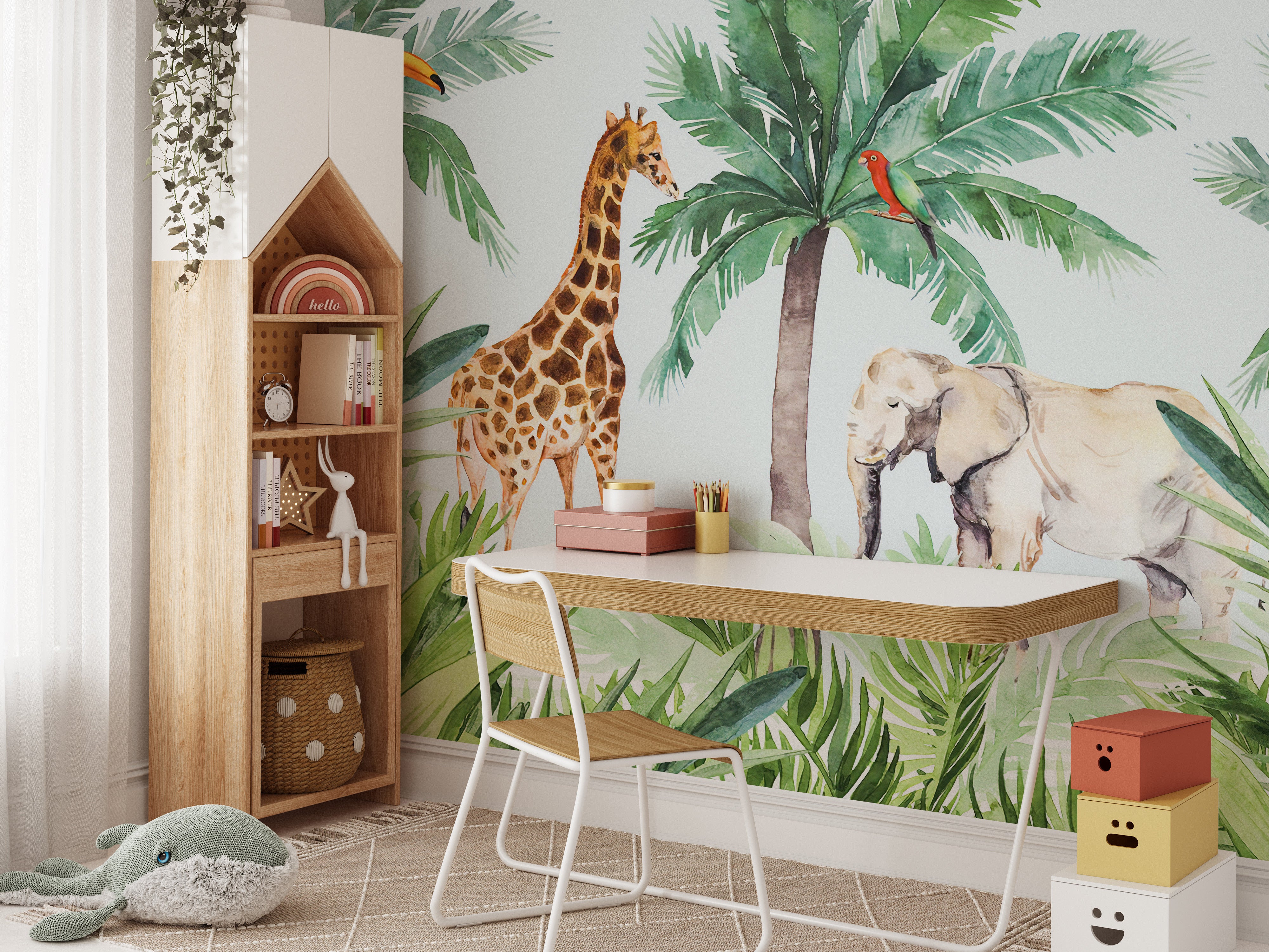 Watercolor animal pattern for children’s walls
