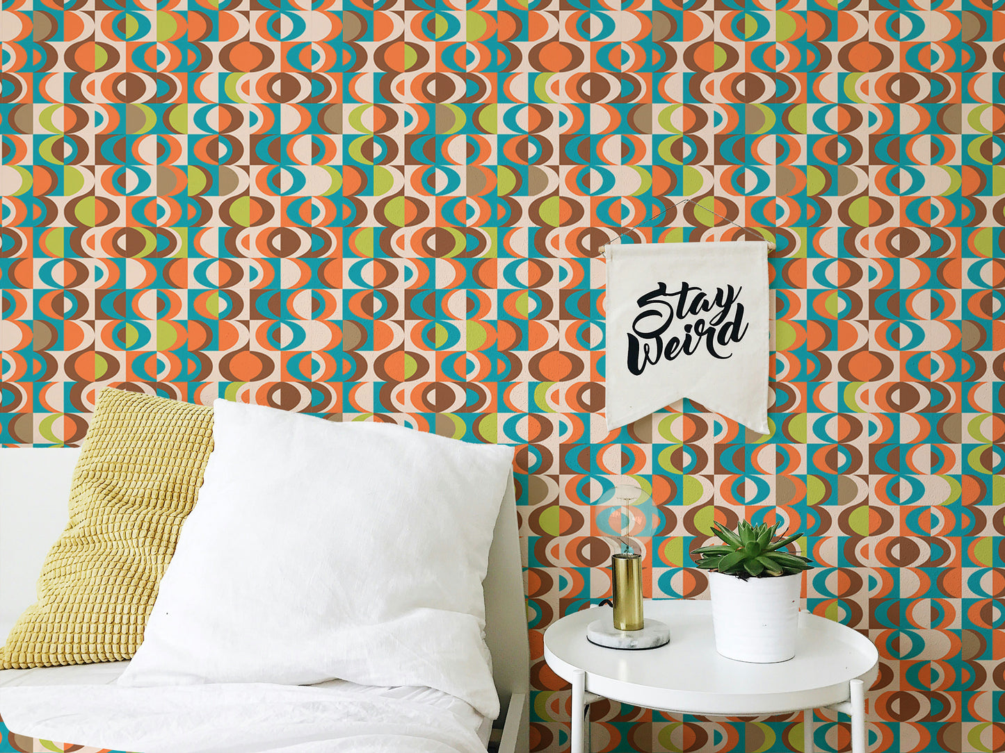 Terracotta Repeat Pattern Mid Century Vintage Wallpaper