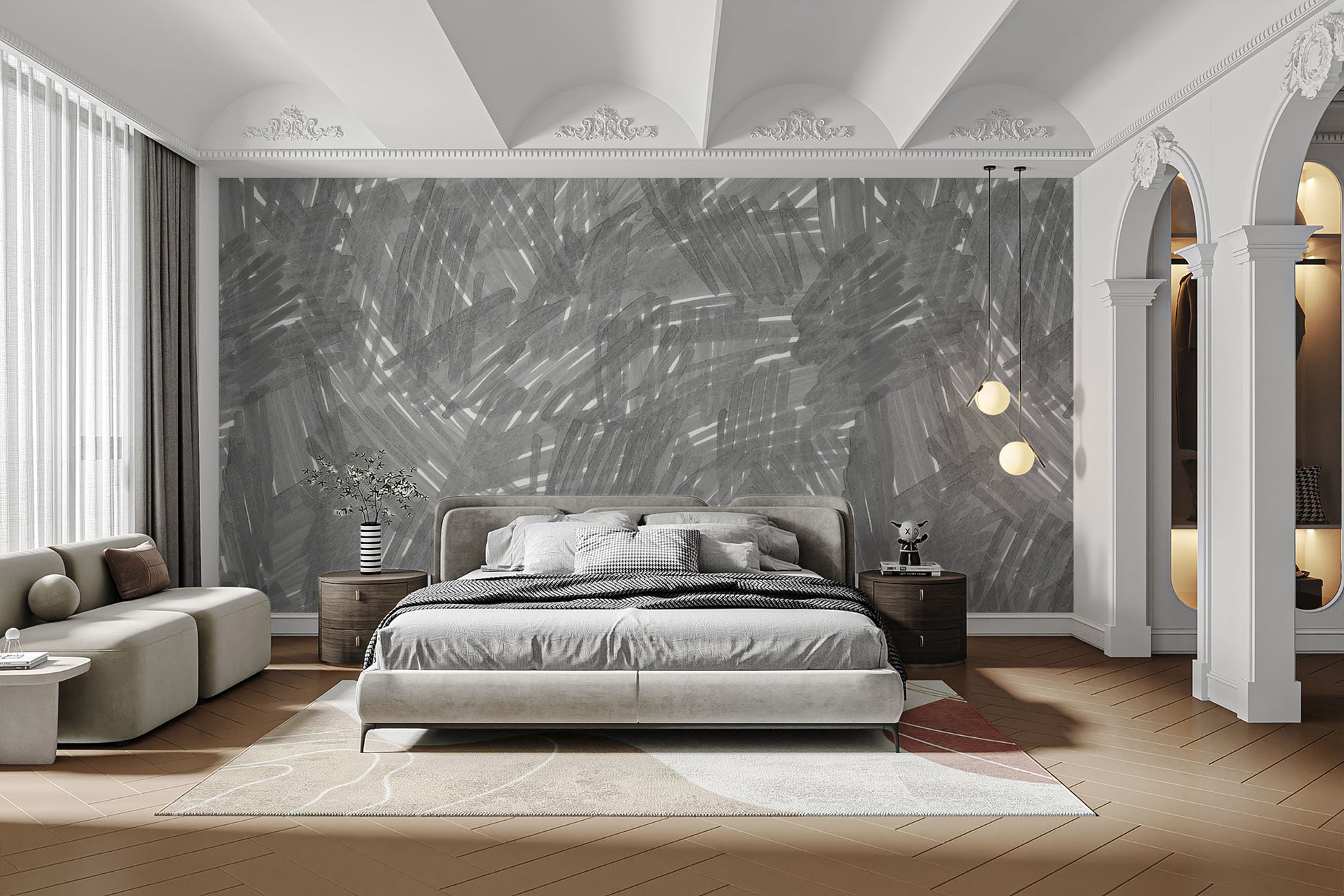 Abstract wallpaper featuring dynamic grey stroke designs
