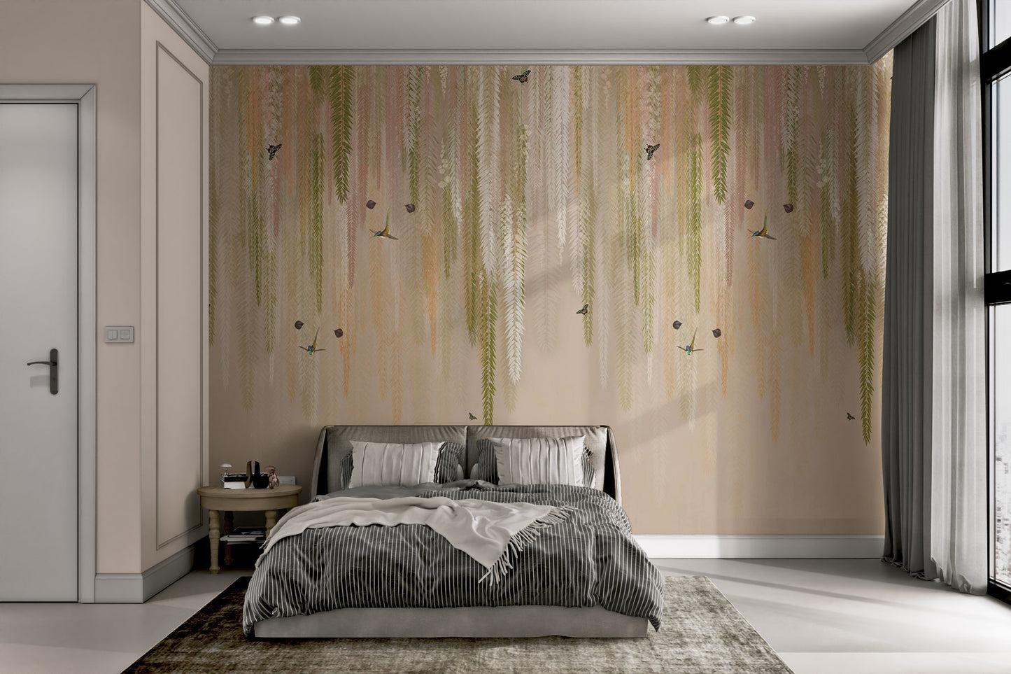 Hanging Leaves Wallpaper Mural - Beige