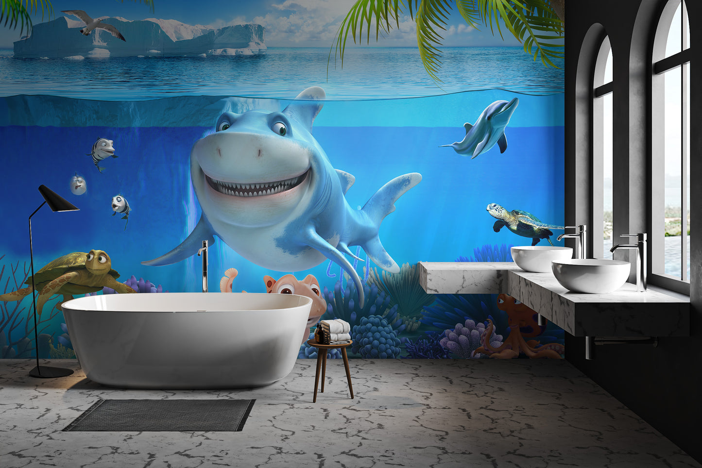 3d Underwater Shark World Kids Room Wall Murals