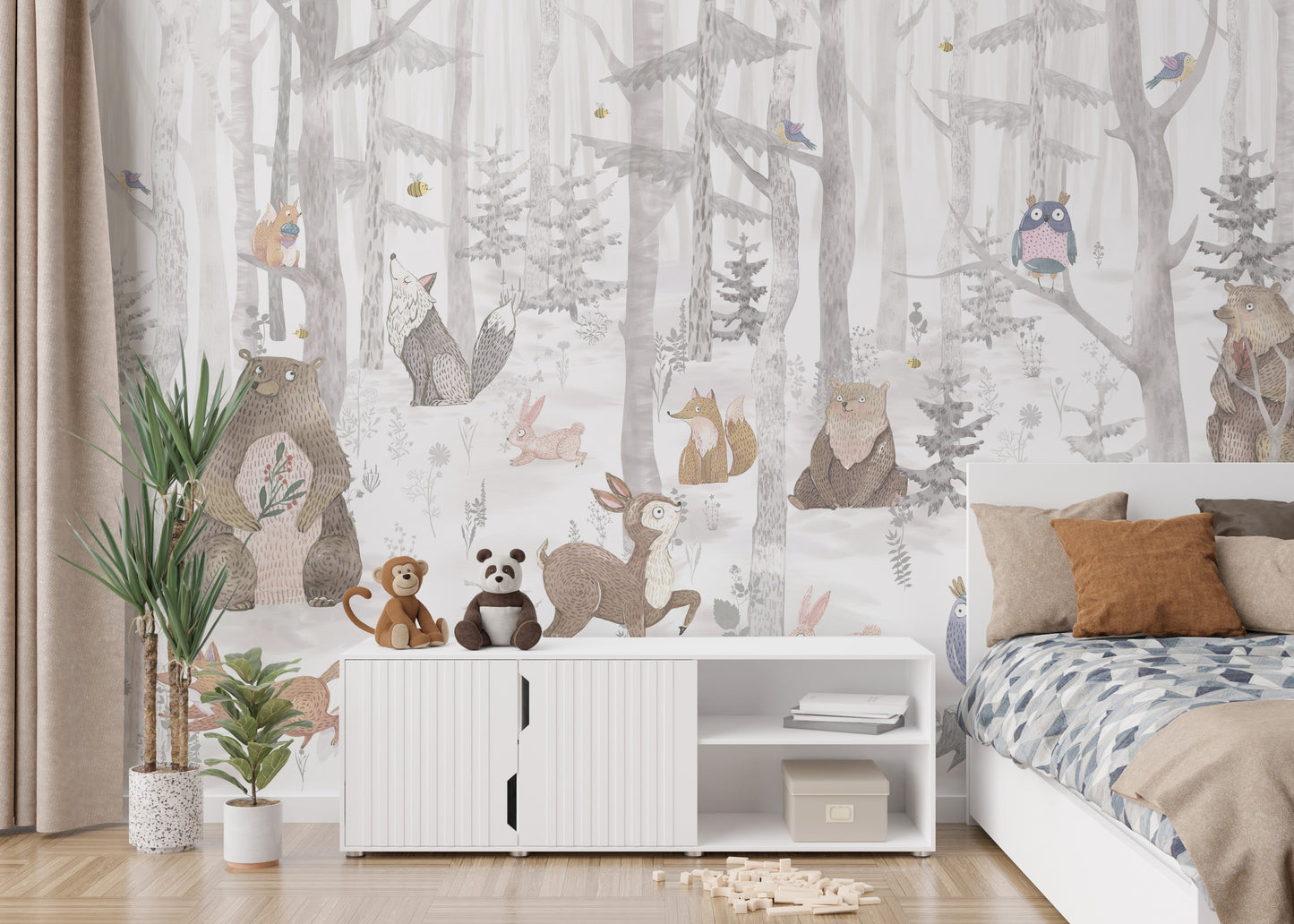 Whimsical watercolor animal wallpaper