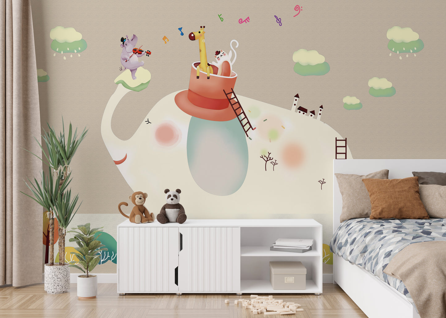 Cartoon elephant wall decor for nurseries.
