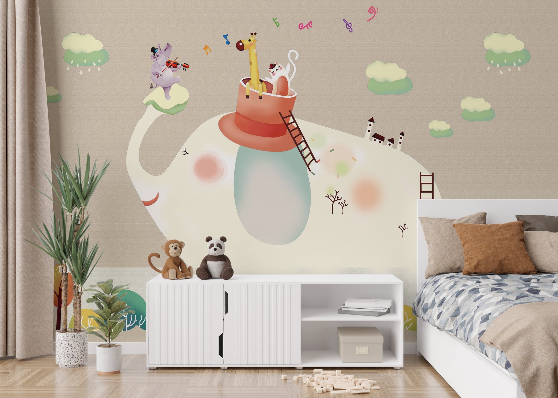 Cartoon elephant wall decor for nurseries.
