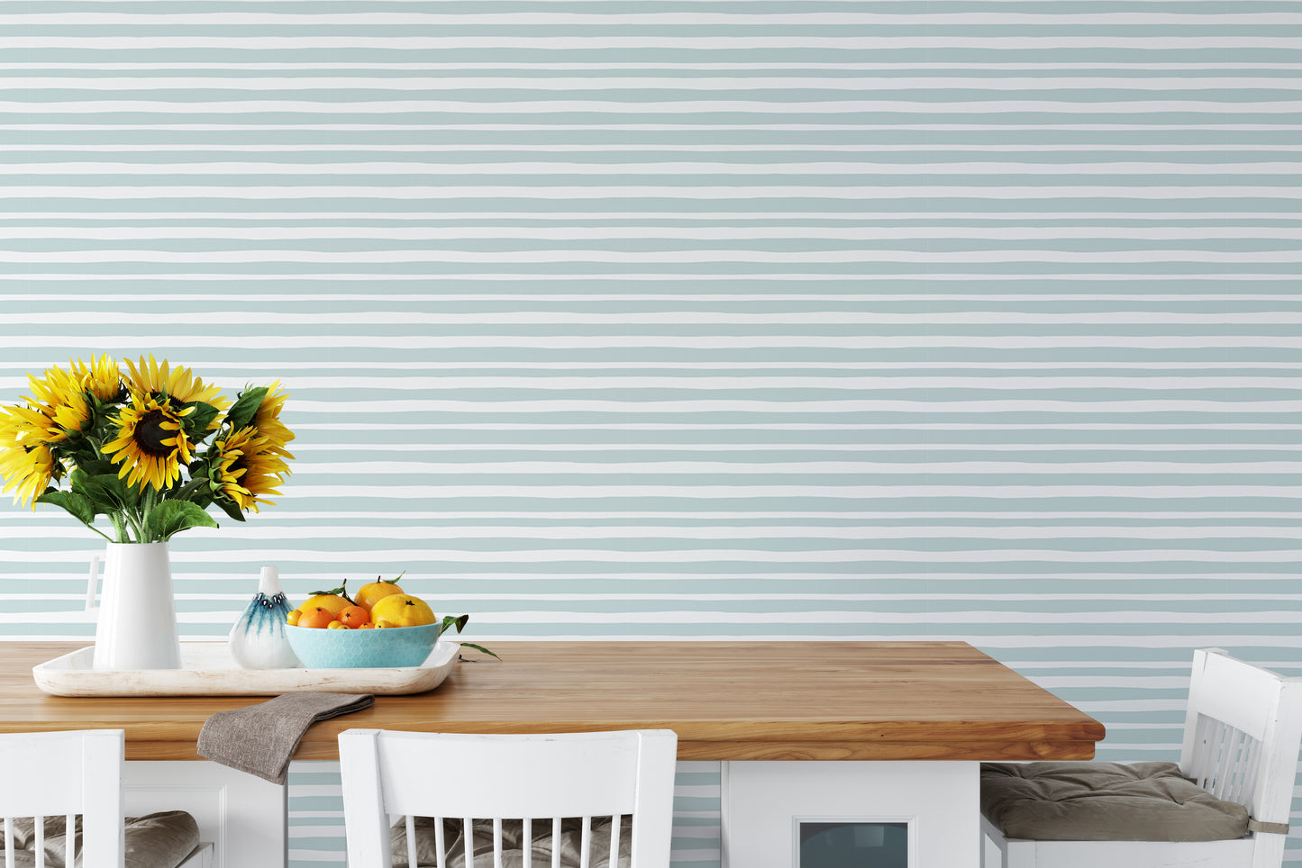 Sea Green Color Horizontal Striped Wallpaper