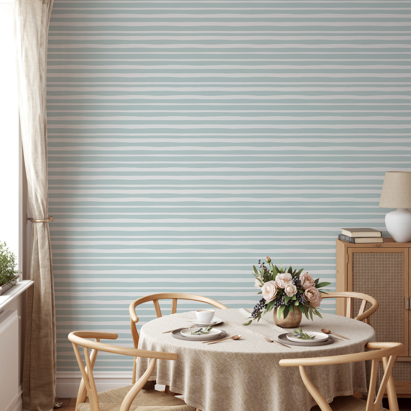 Sea Green Color Horizontal Striped Wallpaper