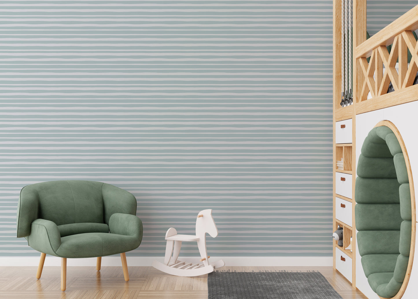 Sea Green Color Horizontal Striped Wallpaper