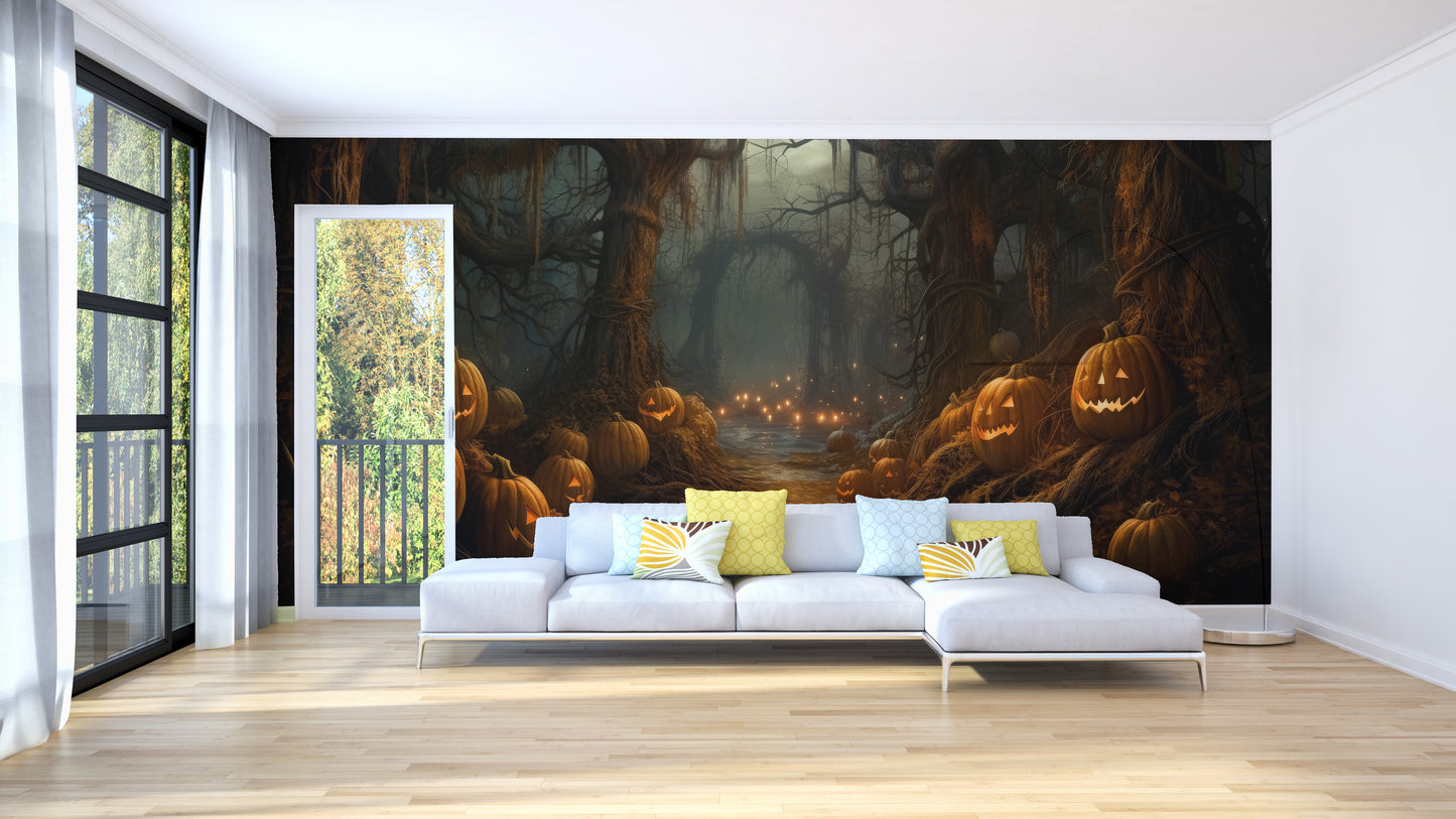 Spooky Pumpkin Forest Halloween Wallpaper