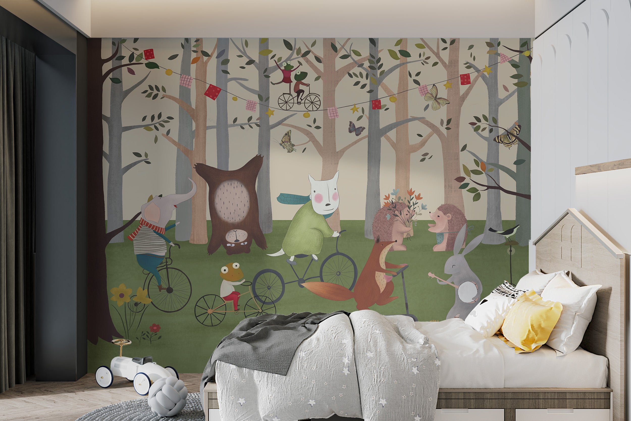 Playful forest animals mural for kids wall decor