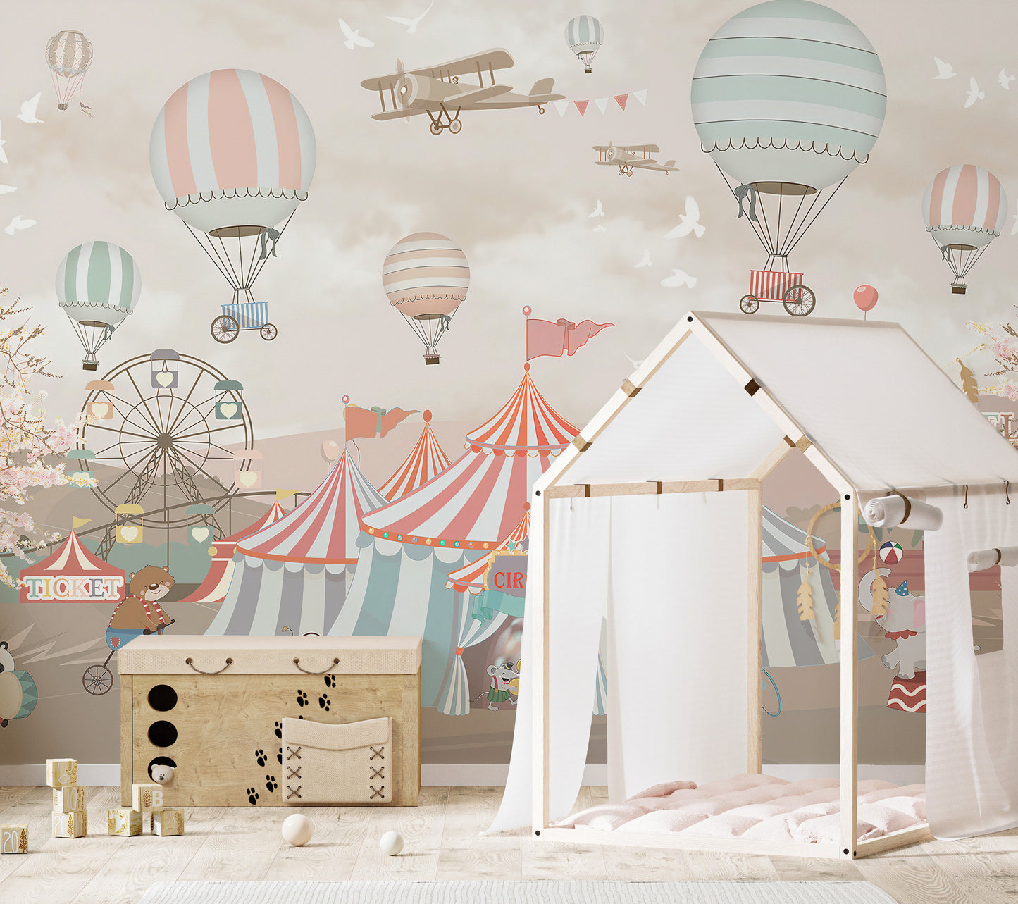 Pink circus wallpaper showcasing joyful scenes