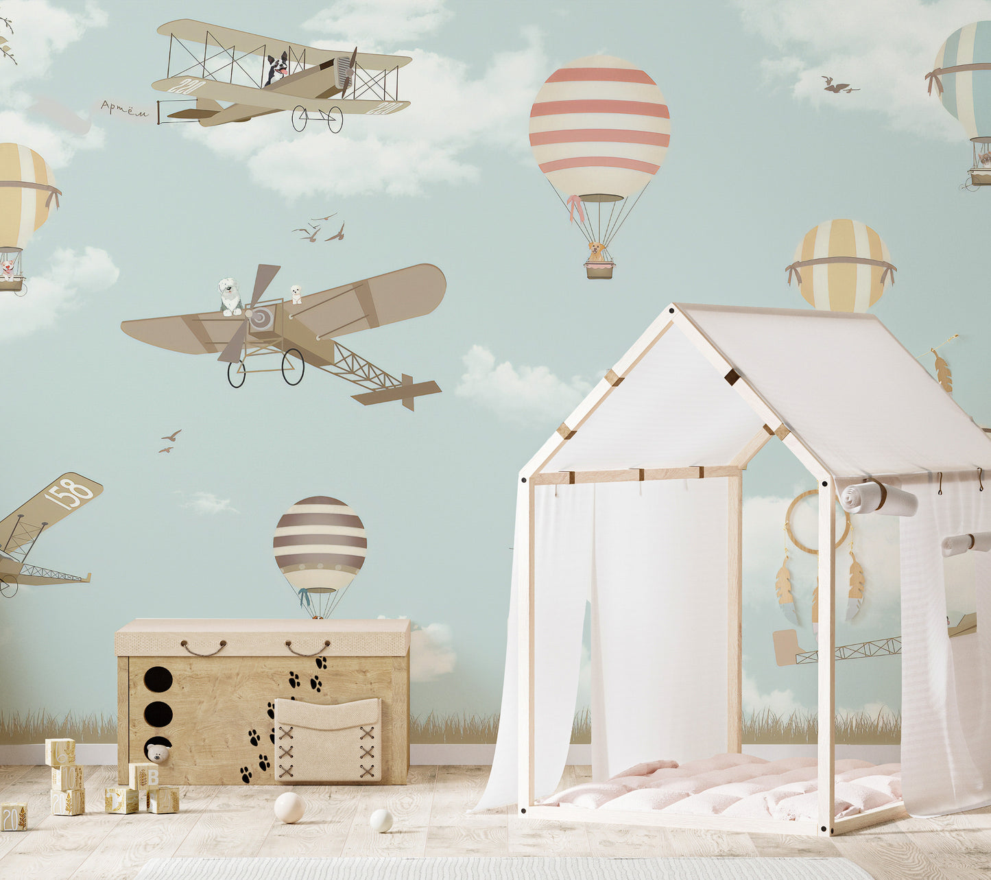 Hot air balloon wallpaper with planes