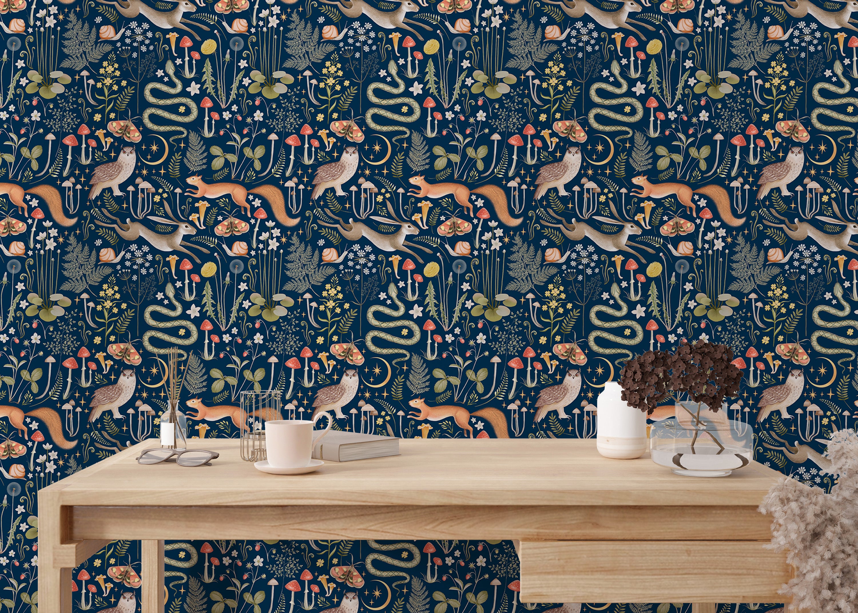 Seamless pattern wallpaper showcasing fairies in a forest