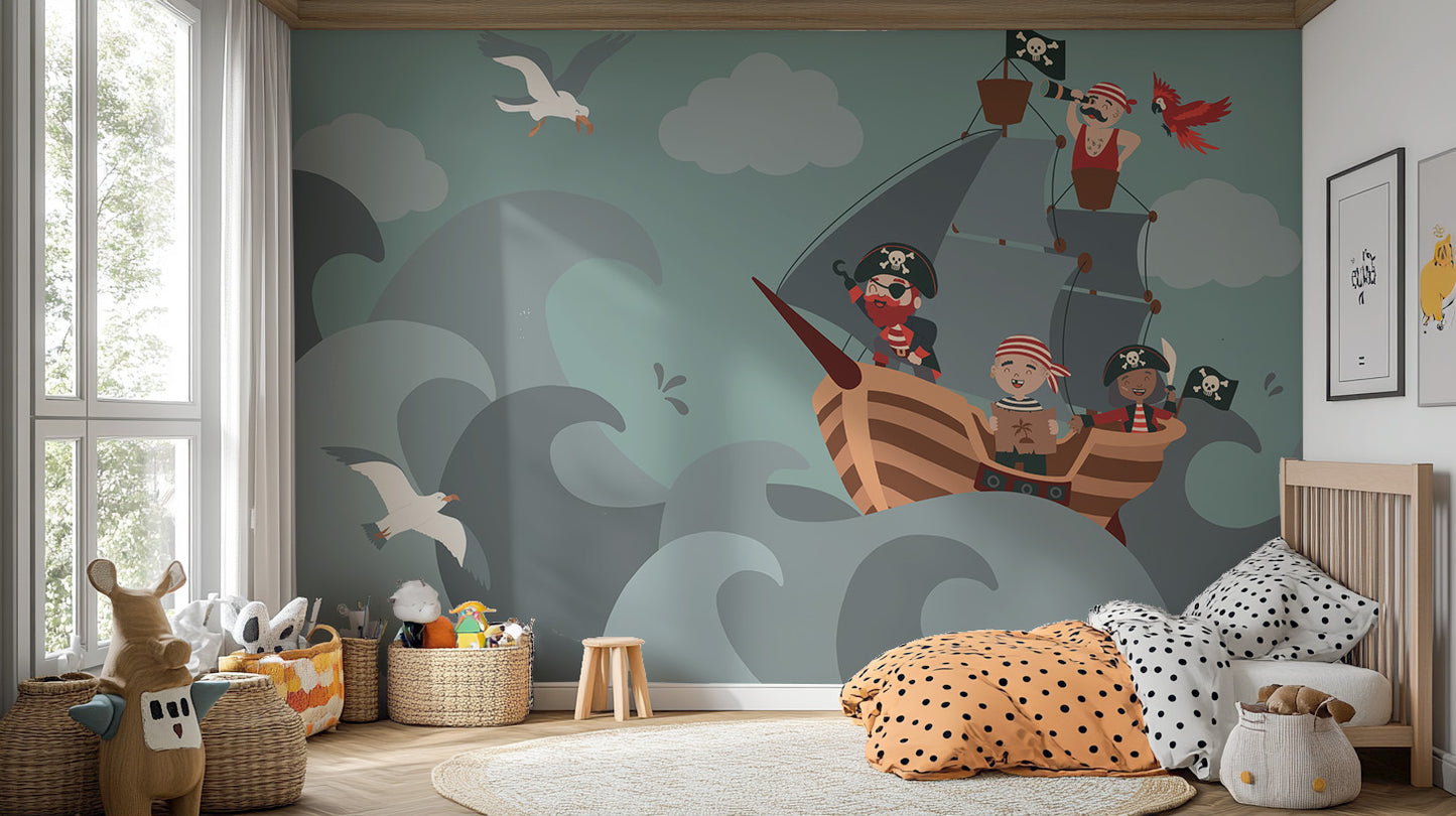 Adventurous Pirate Ship Wallpaper Mural