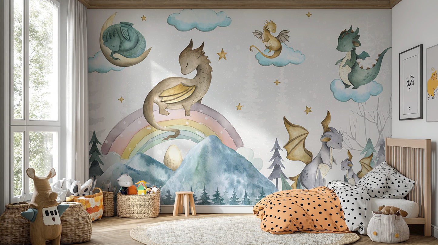 Enchanting dragon-themed mural for fairytale-inspired walls