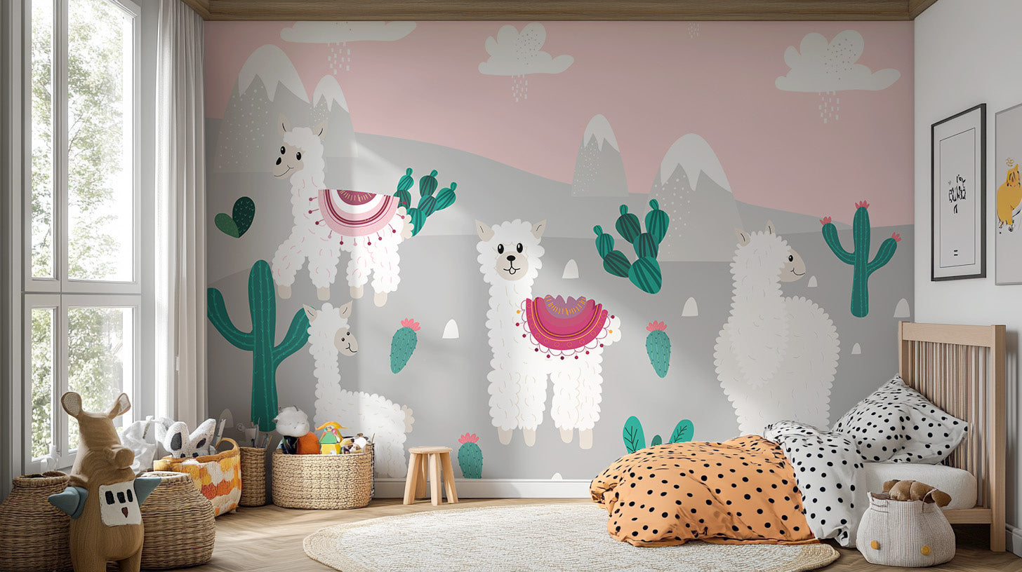 Mountain llamas wallpaper mural for playful and vibrant decor