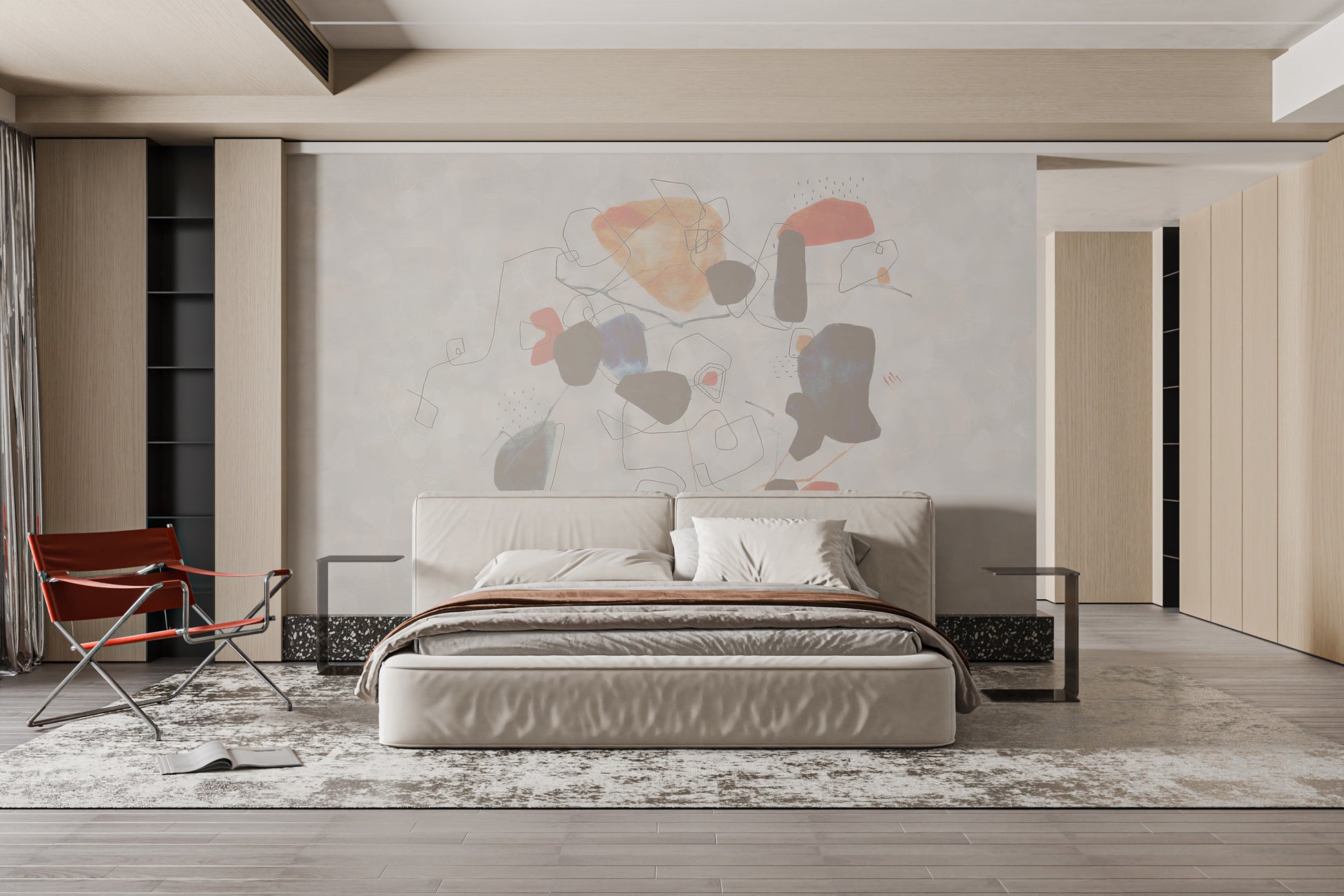 Room wallpaper featuring dynamic artistic shapes design