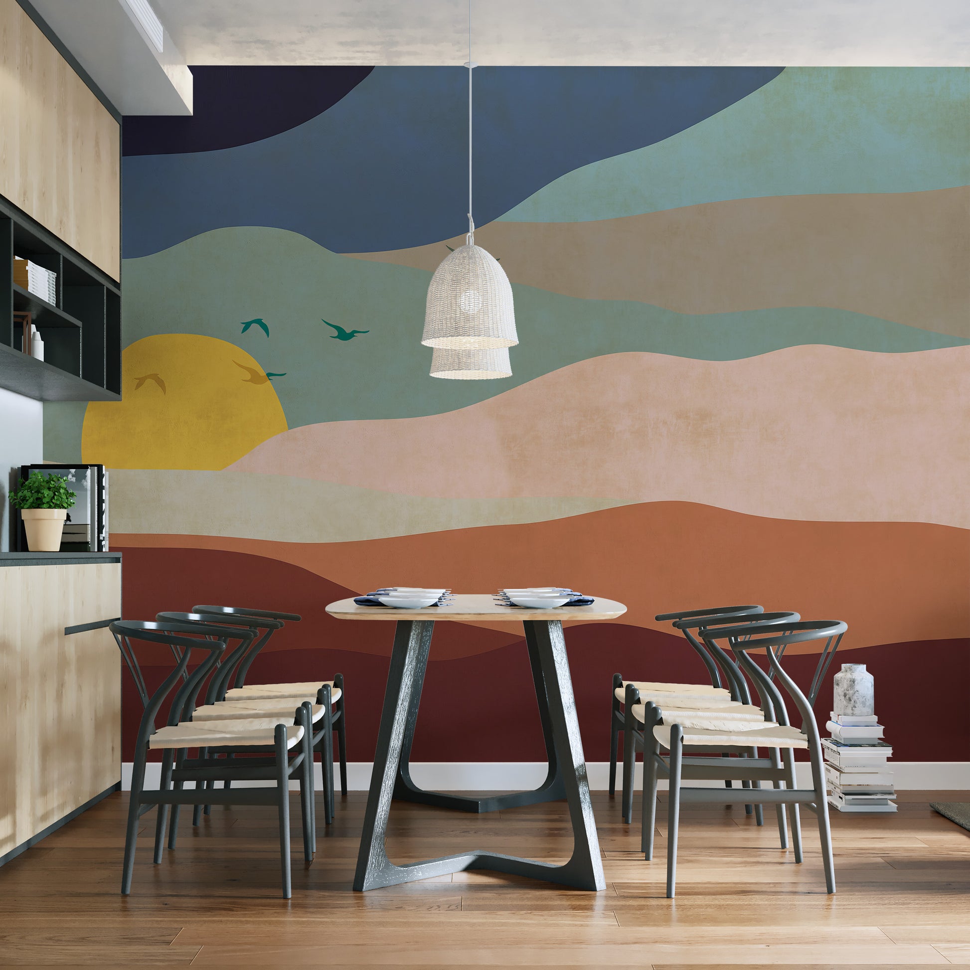 Calming sunset mural featuring gentle abstract color transitions
