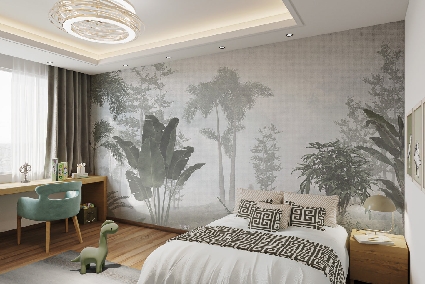 Nature-themed wallpaper featuring tropical leaves.