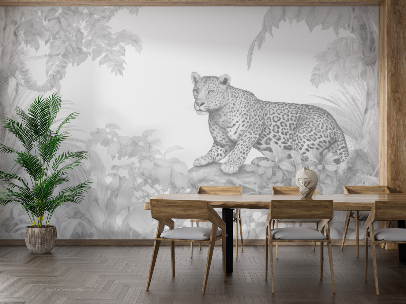 Relaxing resting leopard in forest wallpaper for rooms
