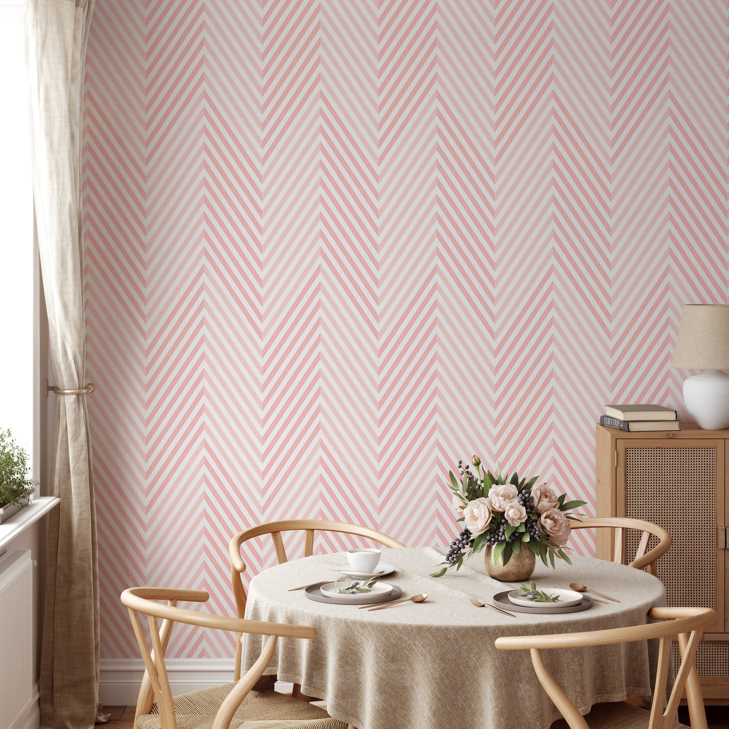 Chevron Pink and White Geometric Vector Wallpaper