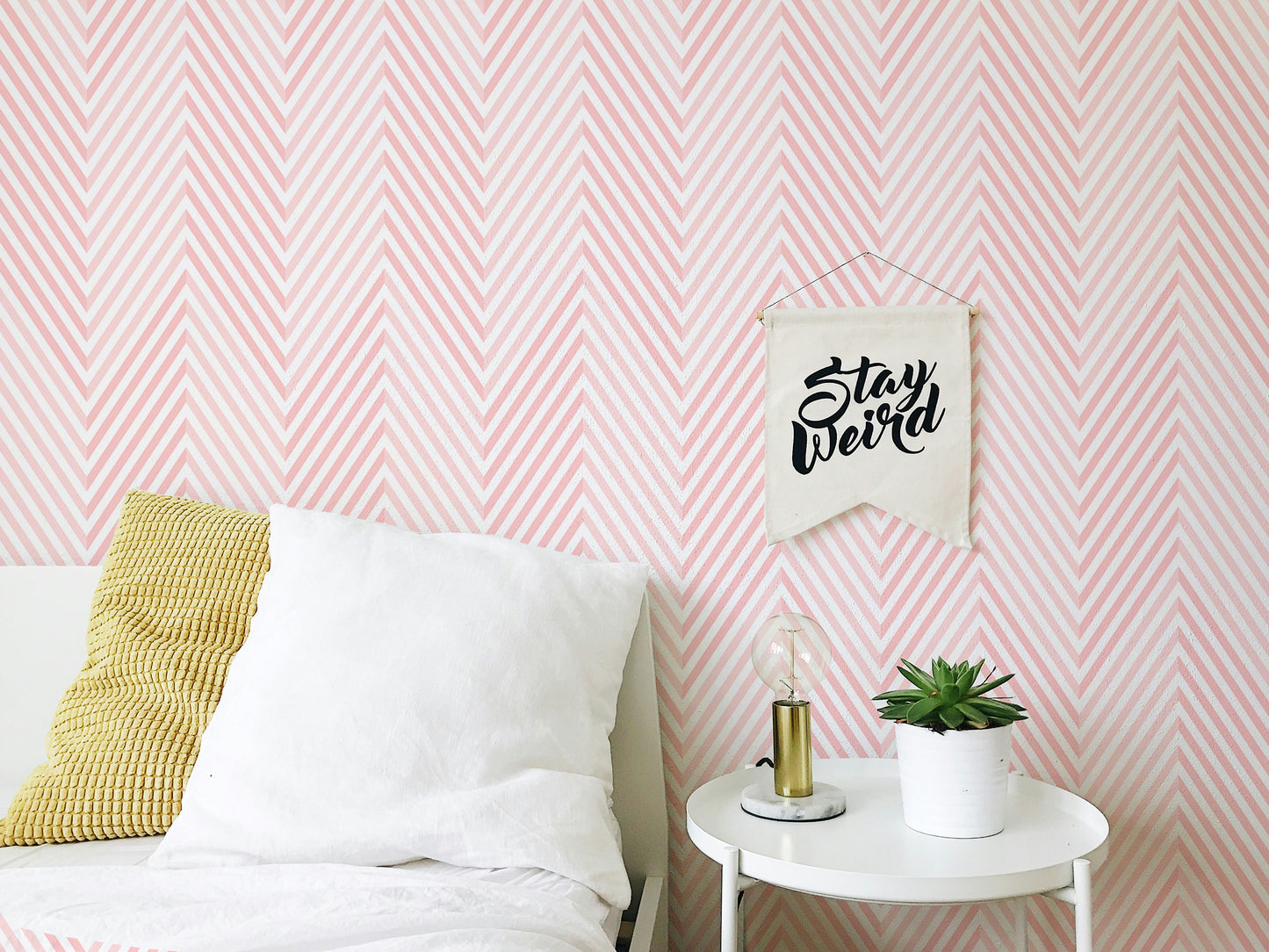 Chevron Pink and White Geometric Vector Wallpaper