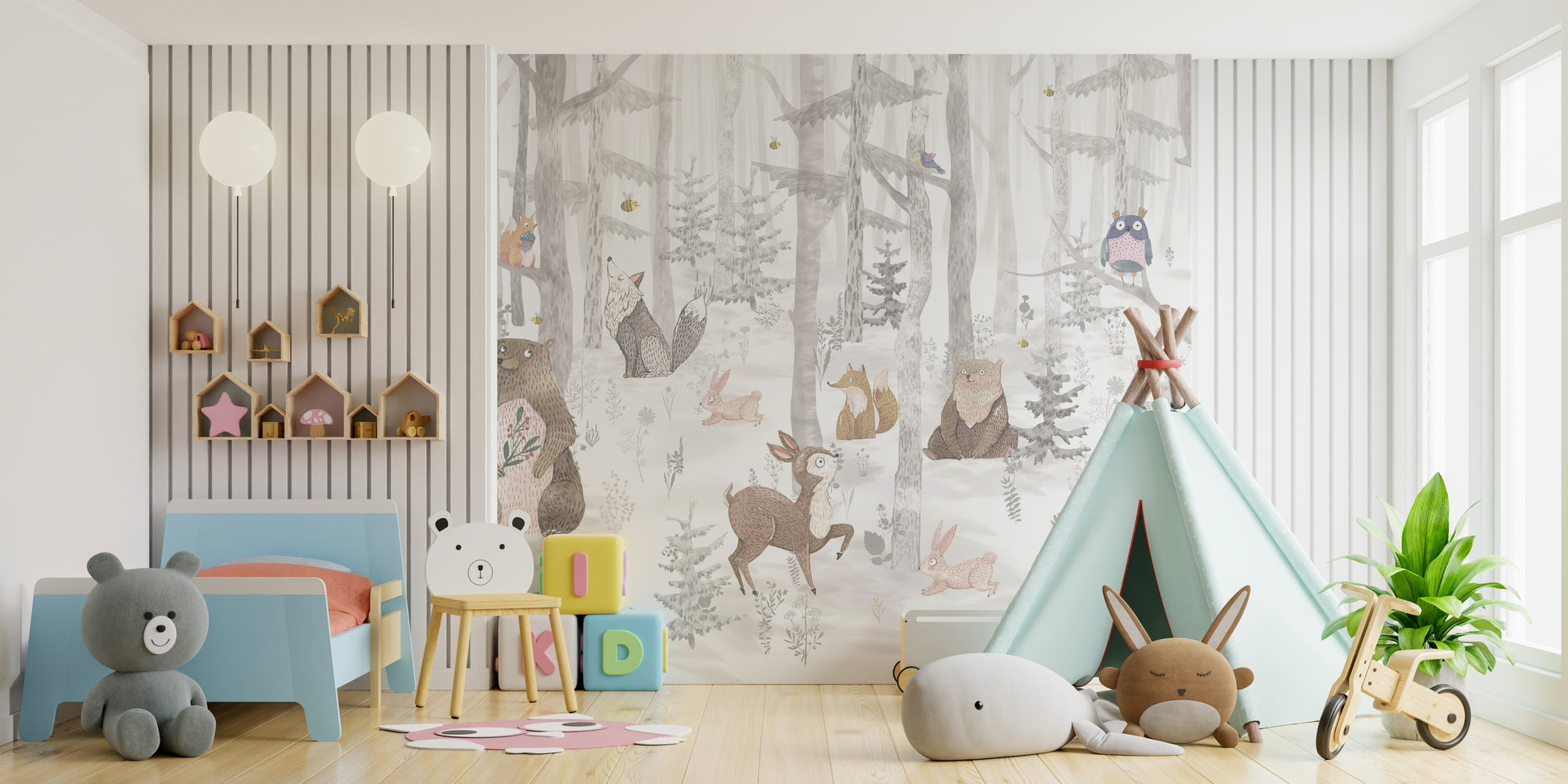 Adorable animal kids mural