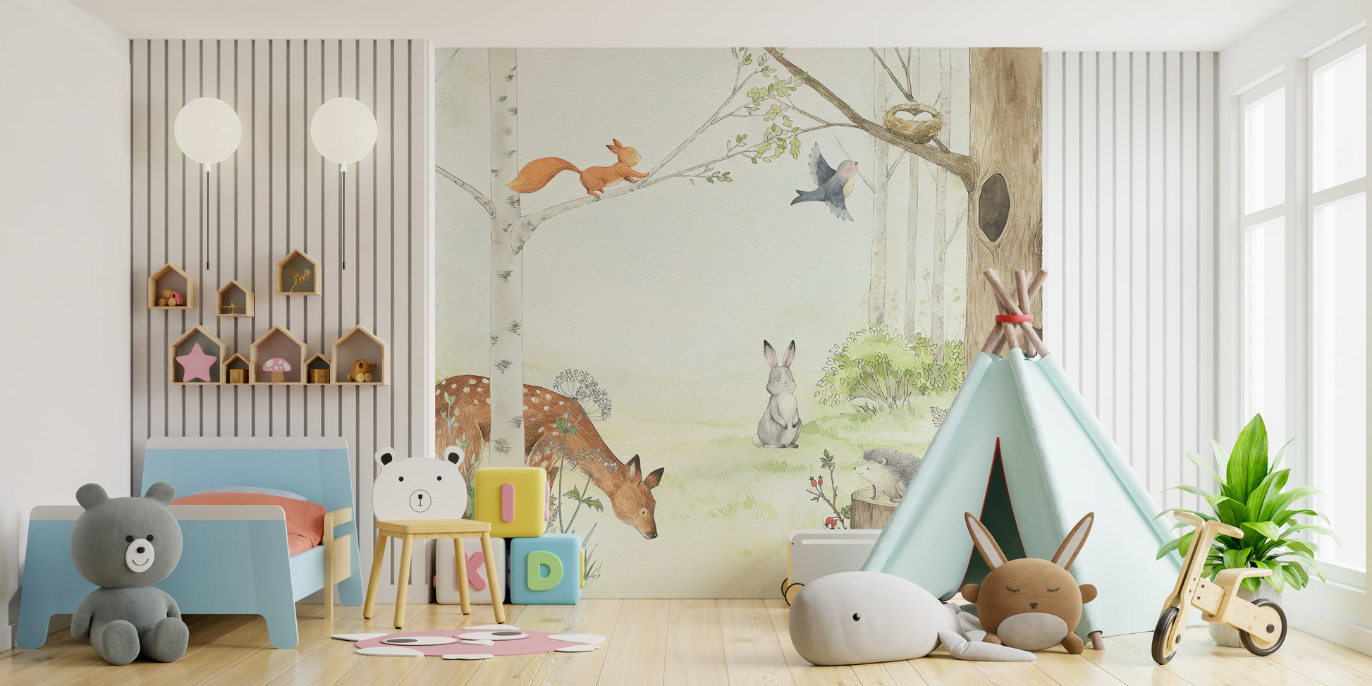 Kids wallpaper featuring forest animal pals