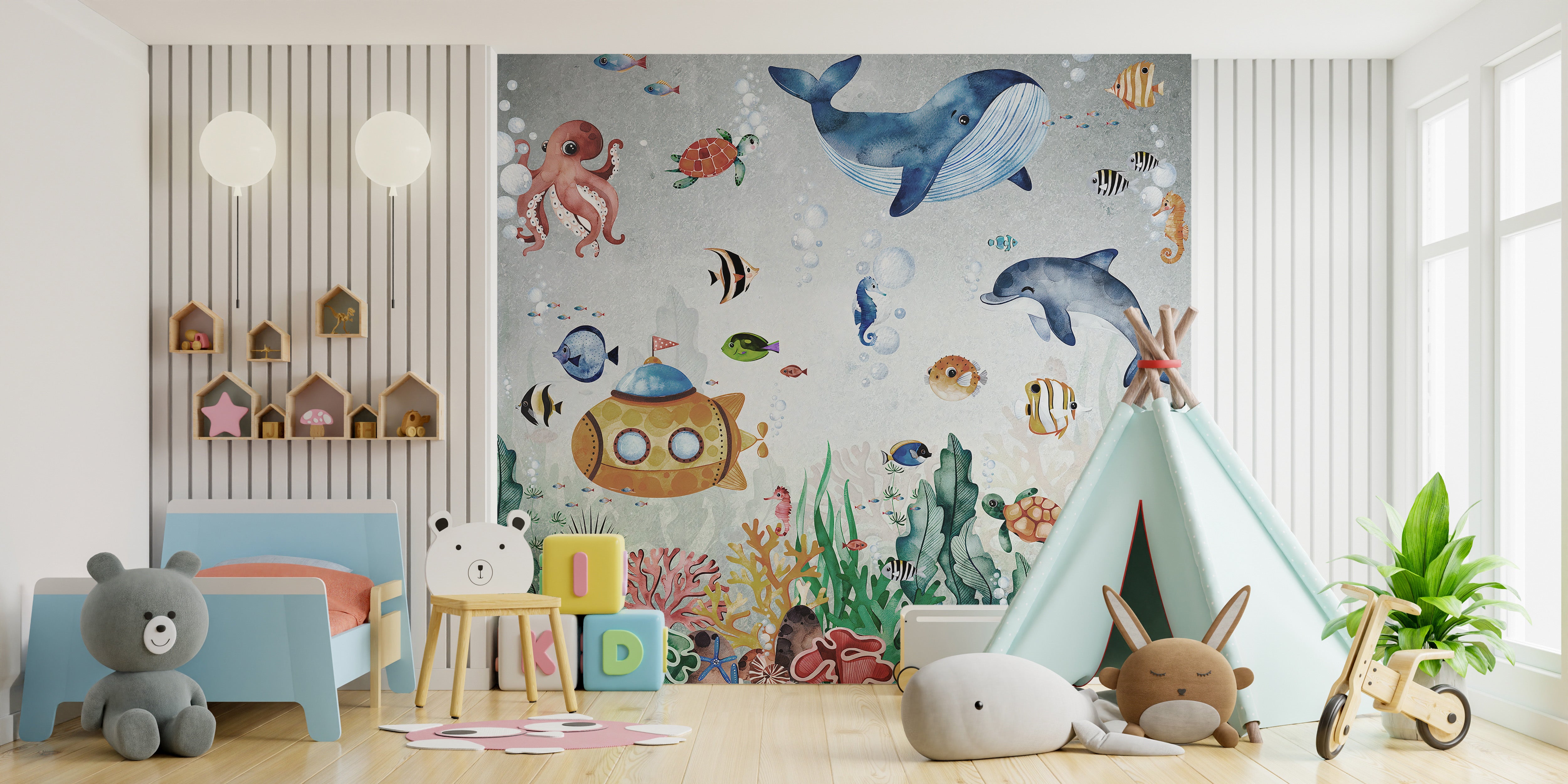 Marine life wallpaper featuring colorful fish