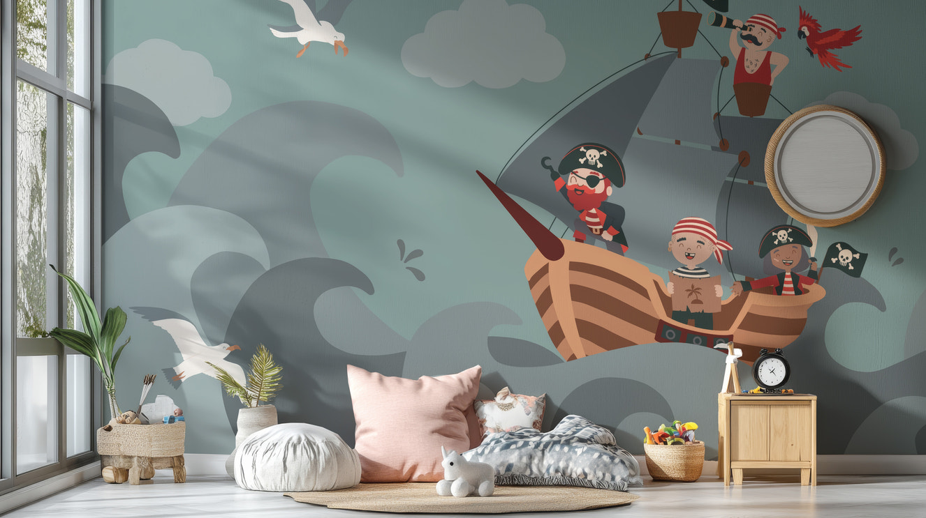 Adventurous Pirate Ship Wallpaper Mural