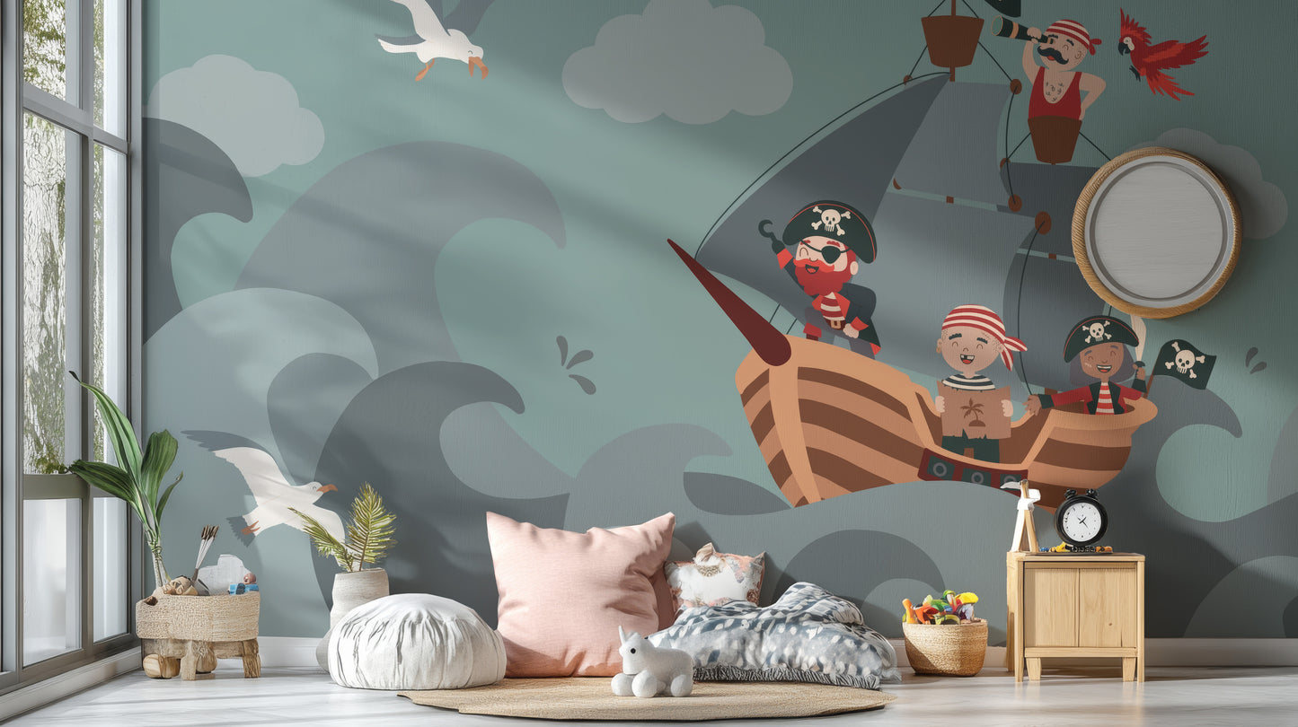 Adventurous Pirate Ship Wallpaper Mural