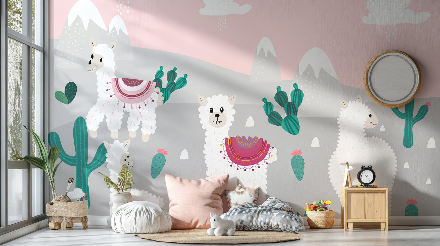 Mountain Llamas Wallpaper Mural