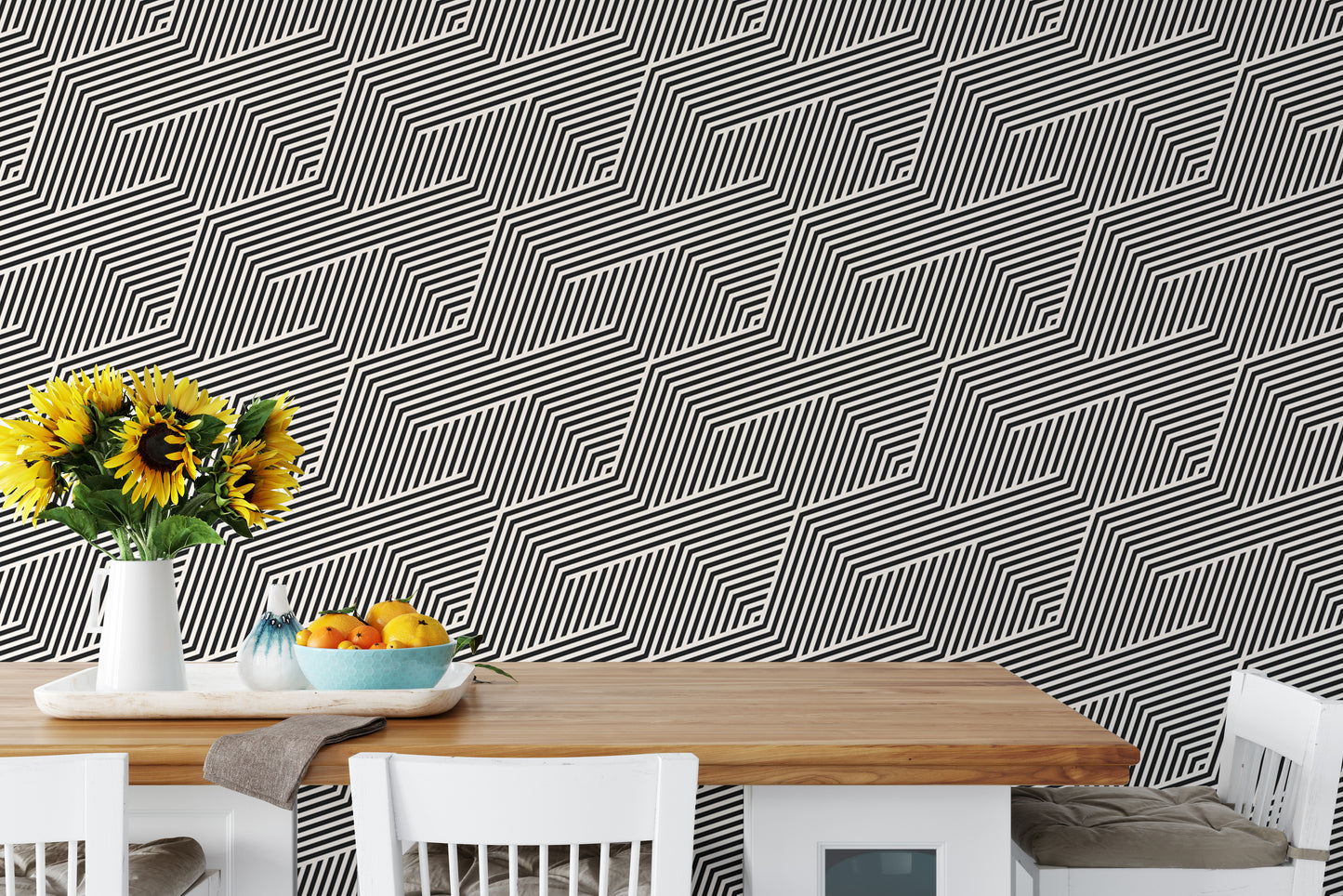 Black and White Zigzag Geometric Stripes Wallpaper