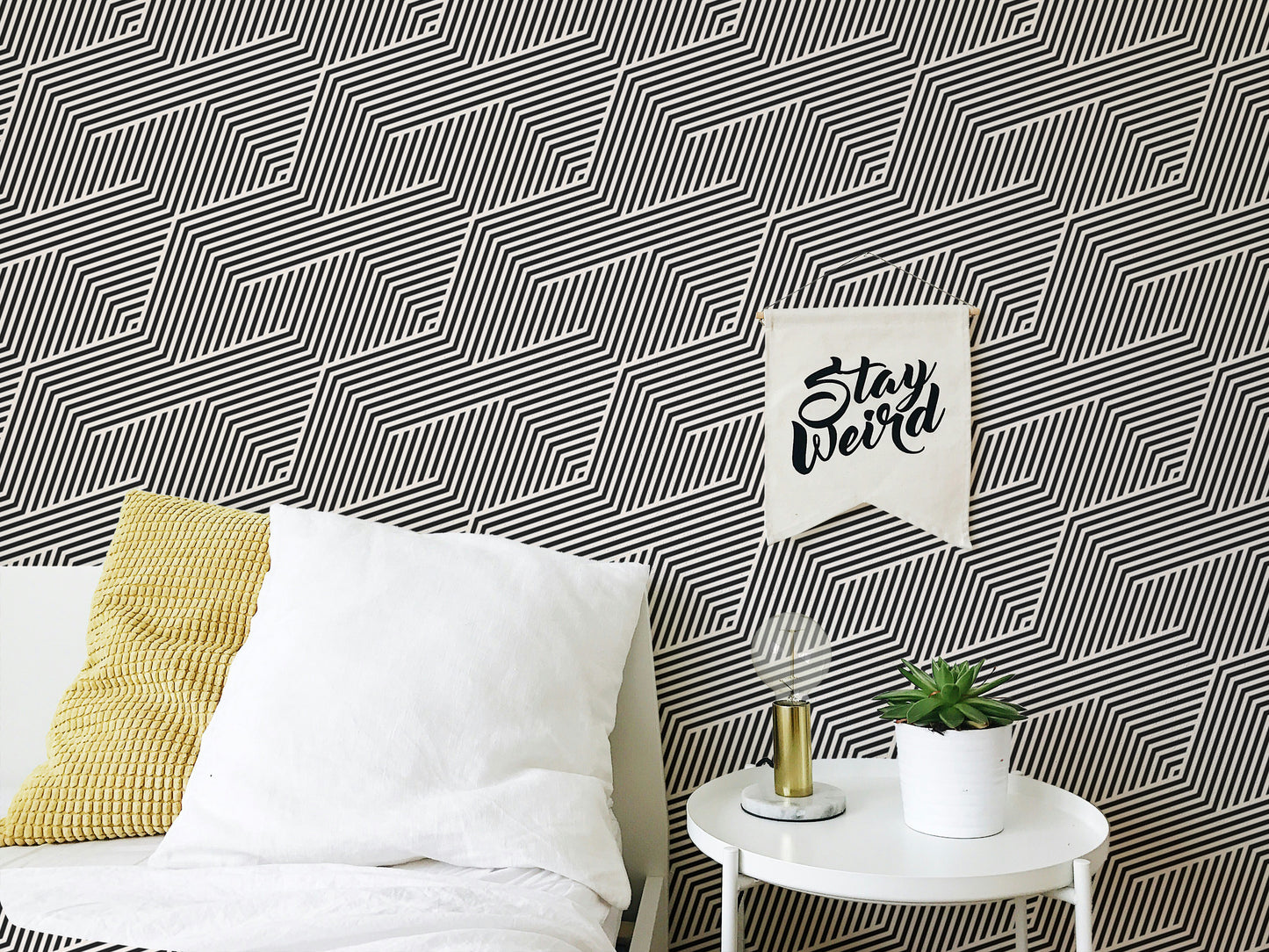 Black and White Zigzag Geometric Stripes Wallpaper