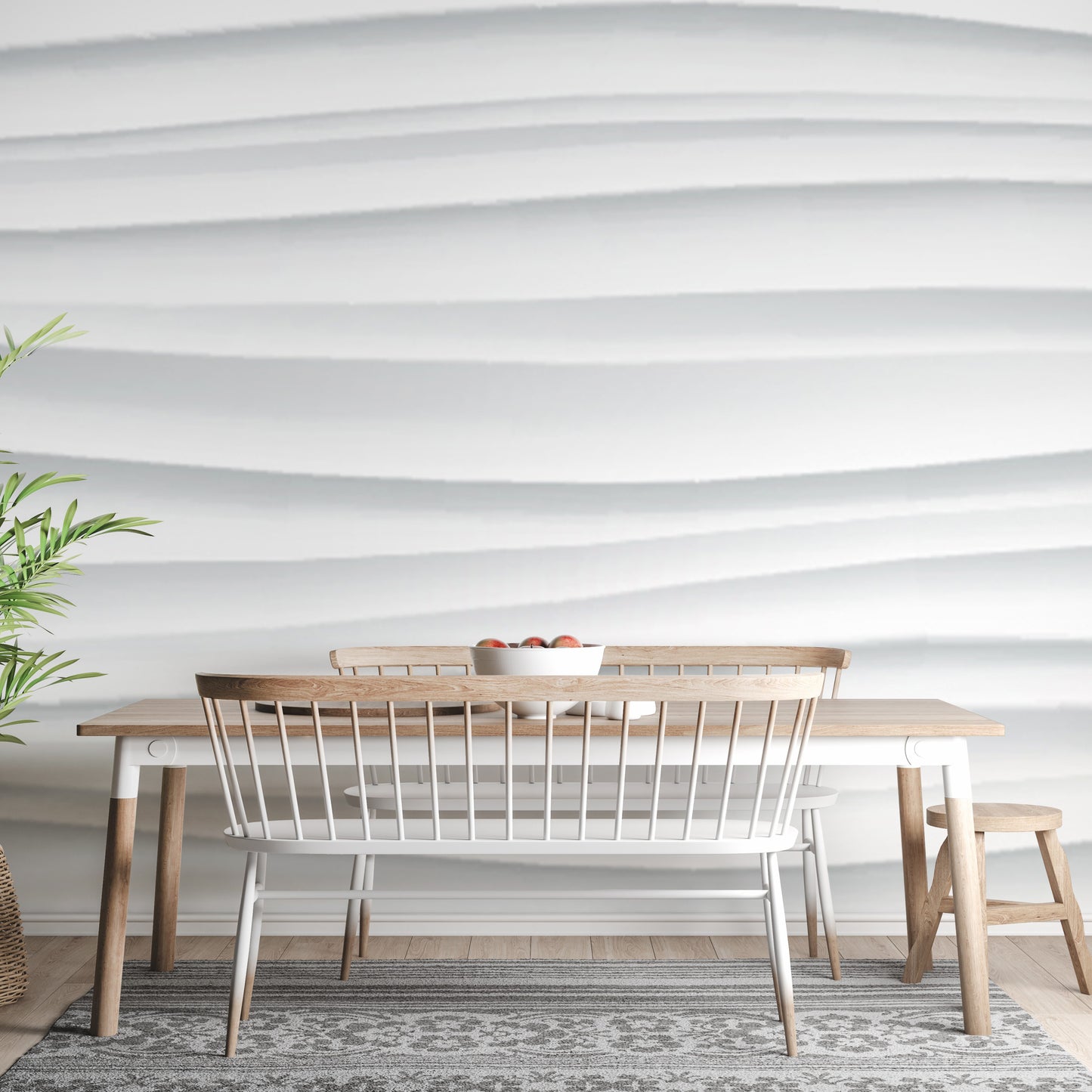 Stylish white marble wave mural design
