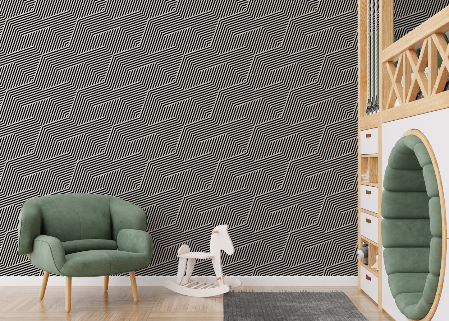 Black and White Zigzag Geometric Stripes Wallpaper