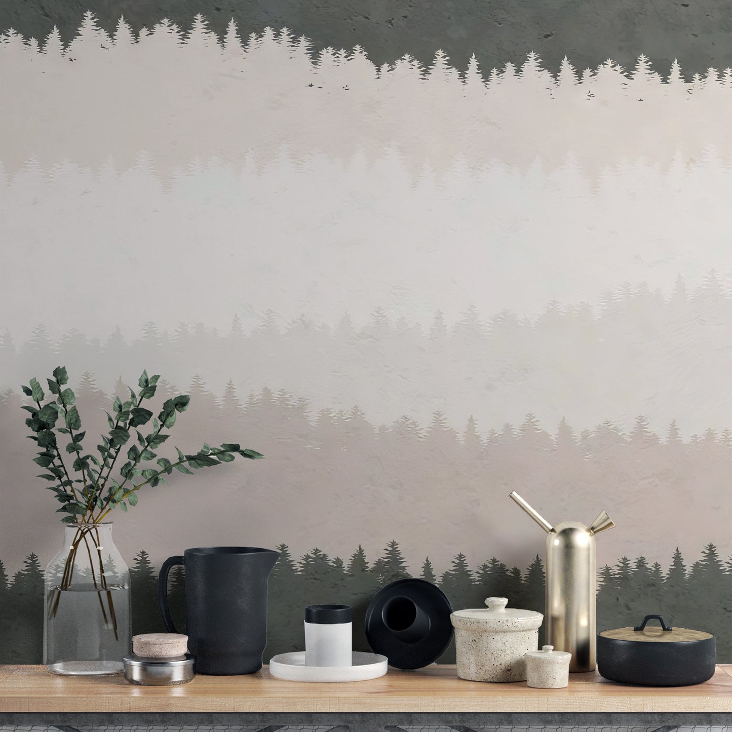 Forest-inspired wallpaper with woodland tree shadows