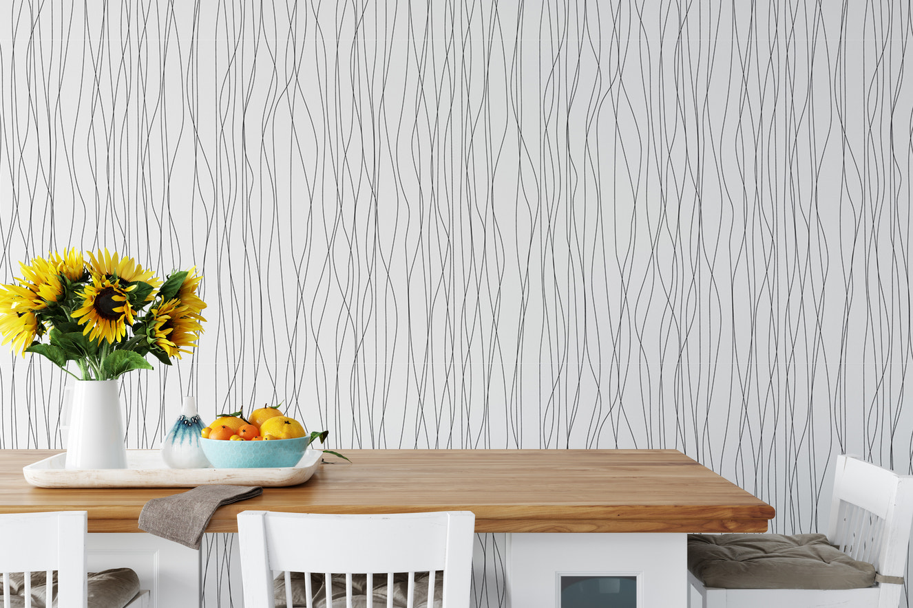 Seamless Black Lines and Curves Stripe Wallpaper