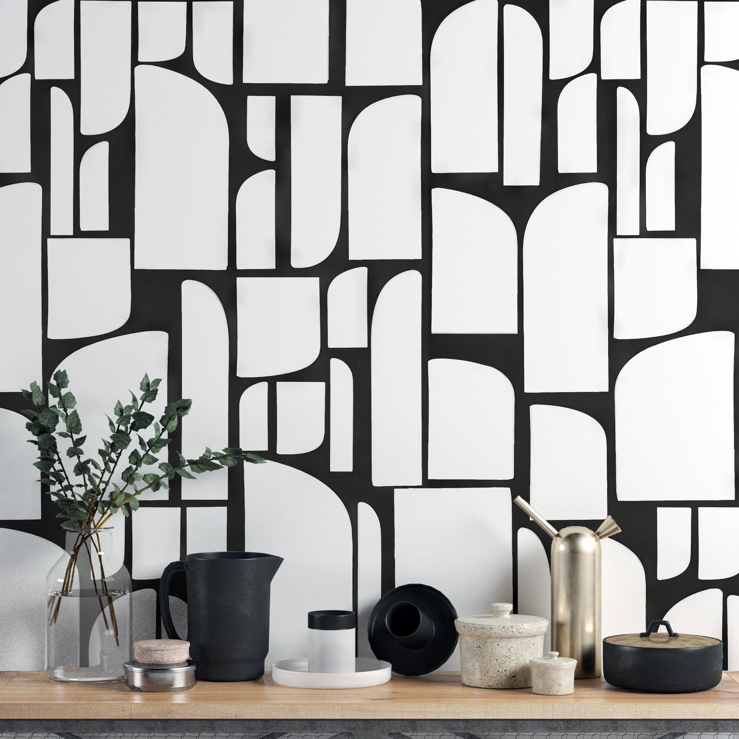 Monochrome Arches Design Wall Mural