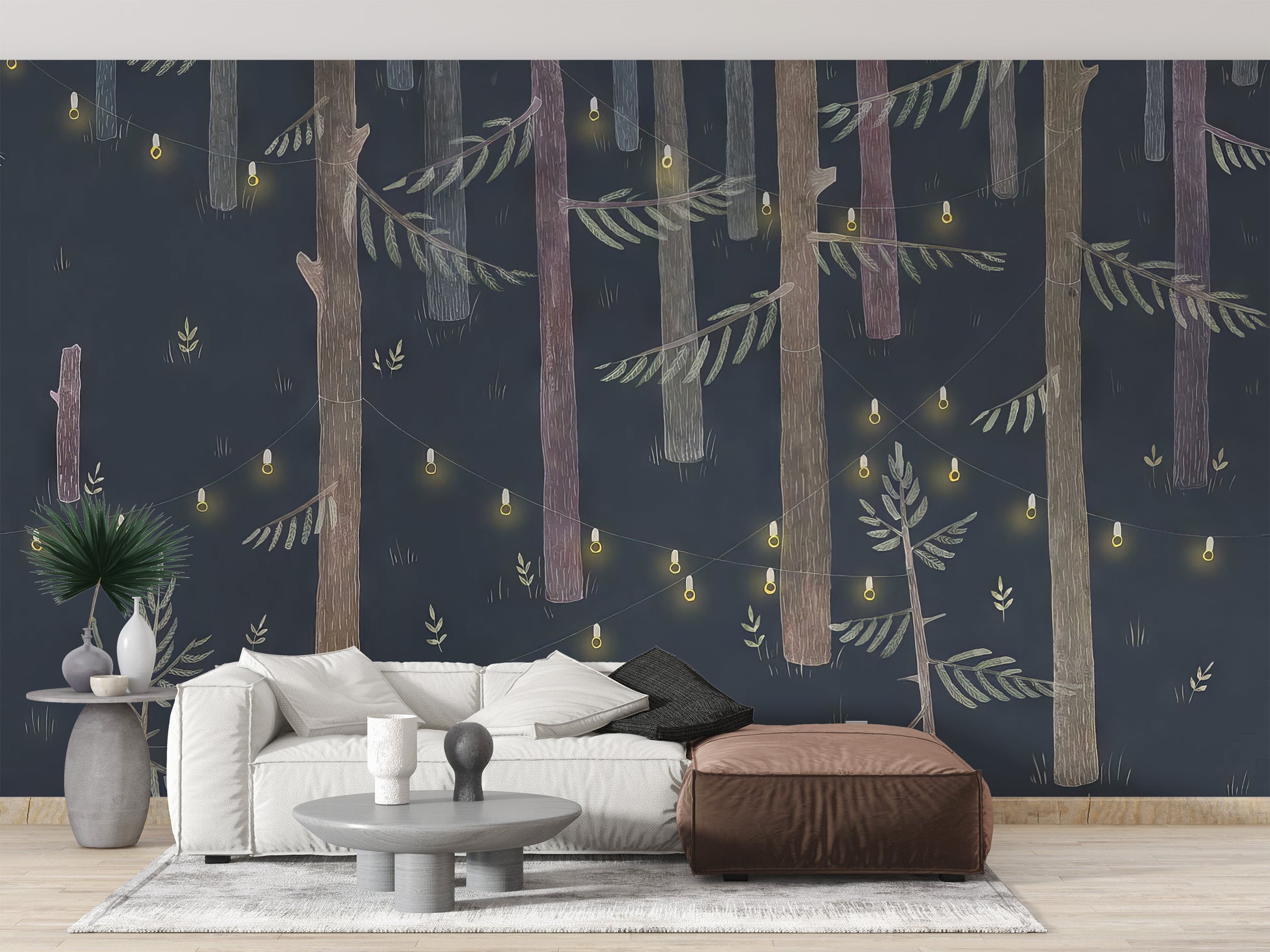 Removable string lights trees wallpaper for tranquil spaces