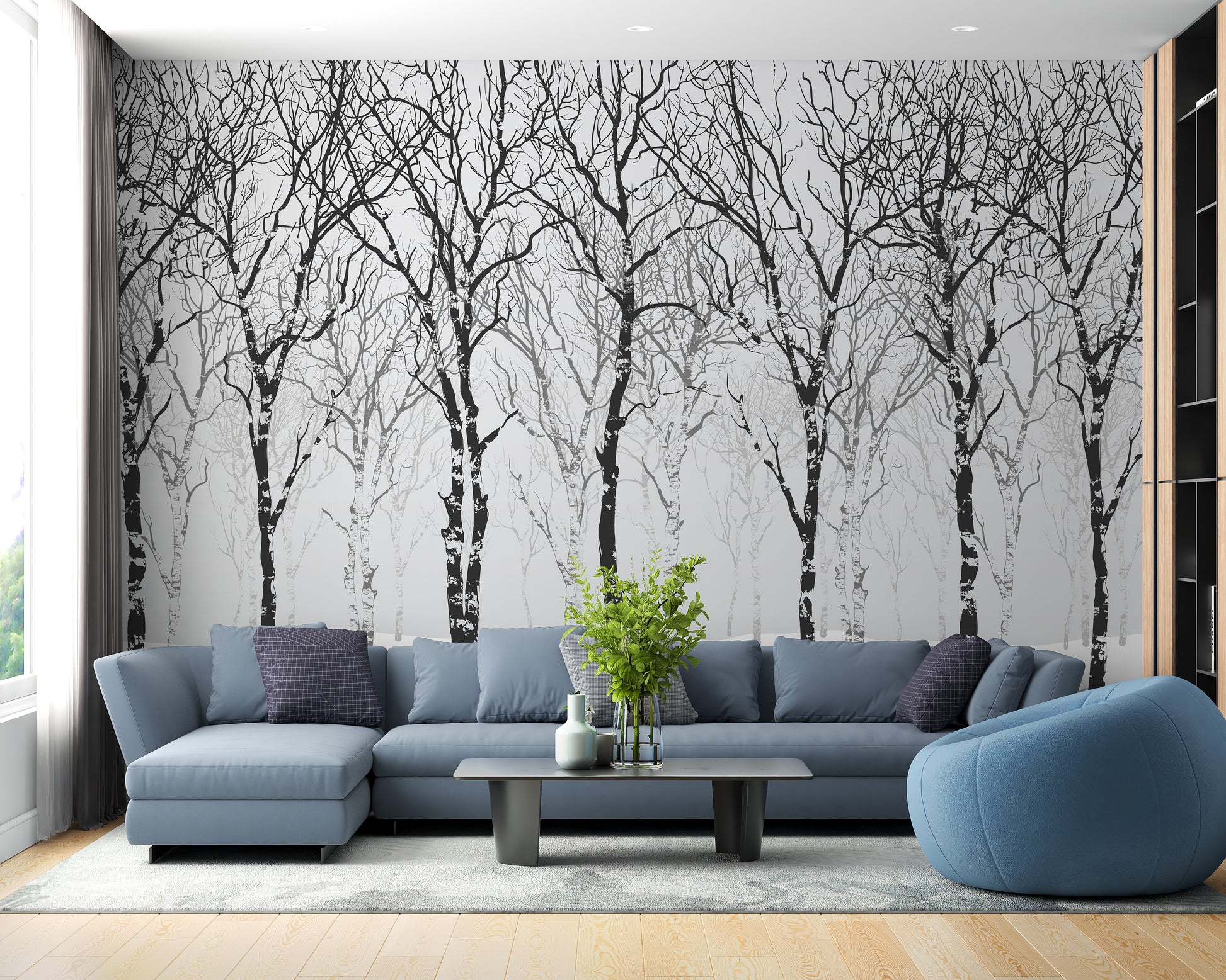 White birch wallpaper mural for home
