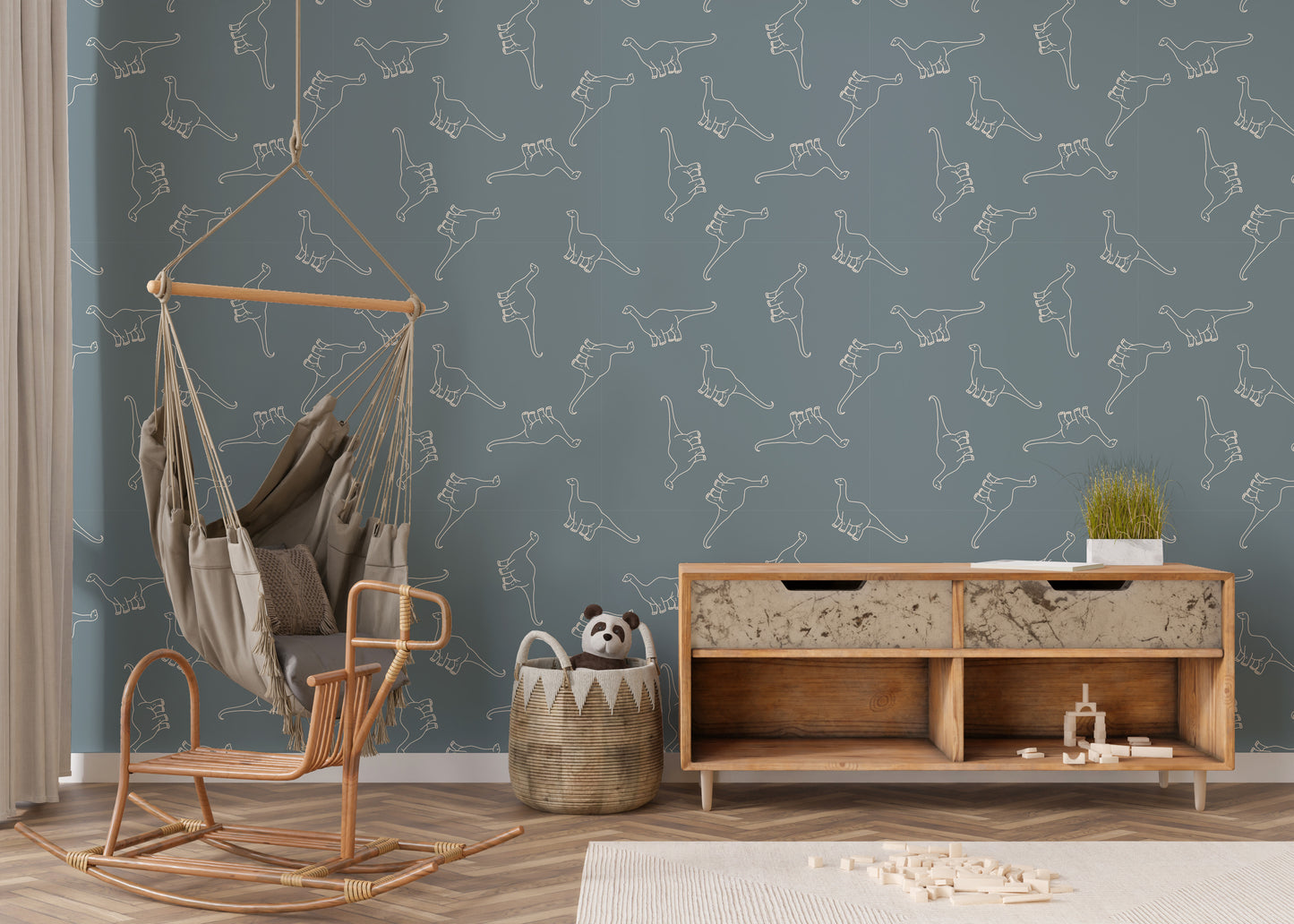 Dinosaur-themed minimal wallpaper mural design
