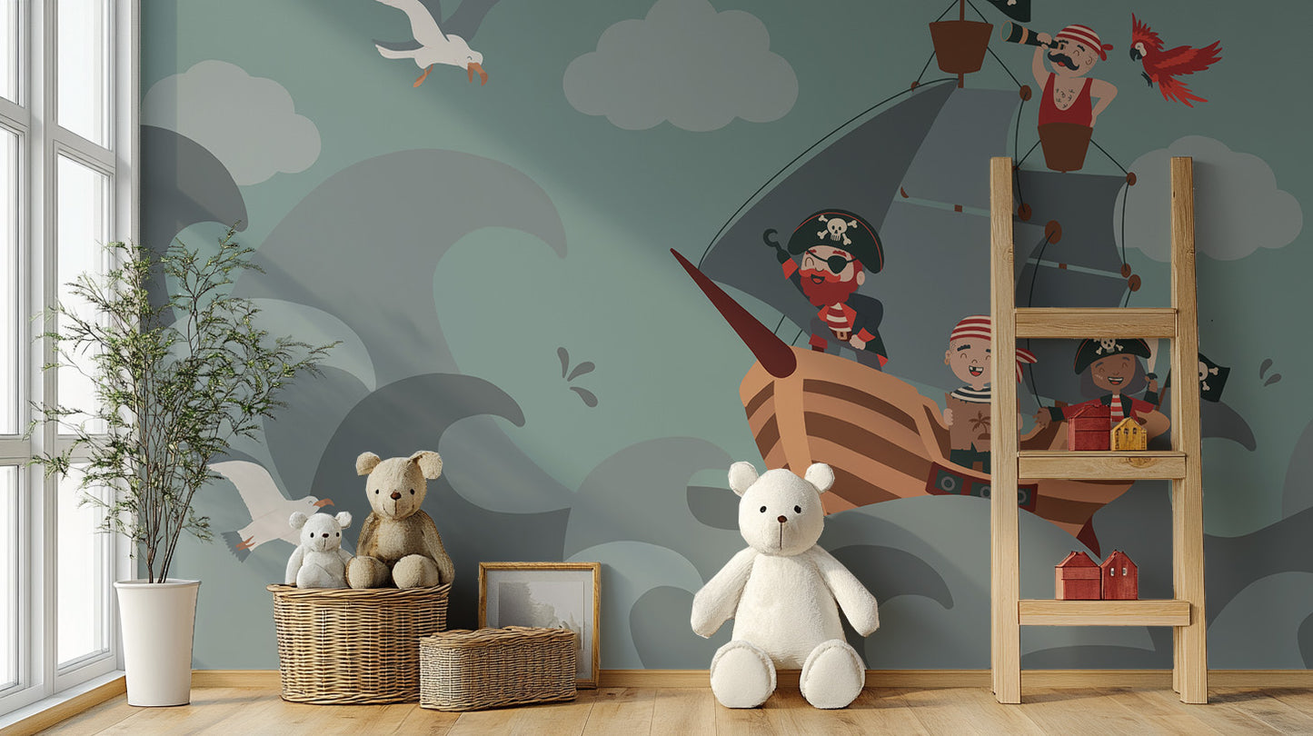 Adventurous Pirate Ship Wallpaper Mural