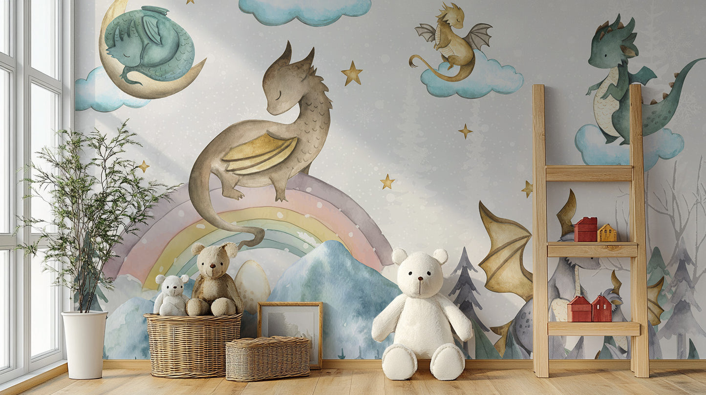 Magical dragon soiree mural with fairytale-inspired design