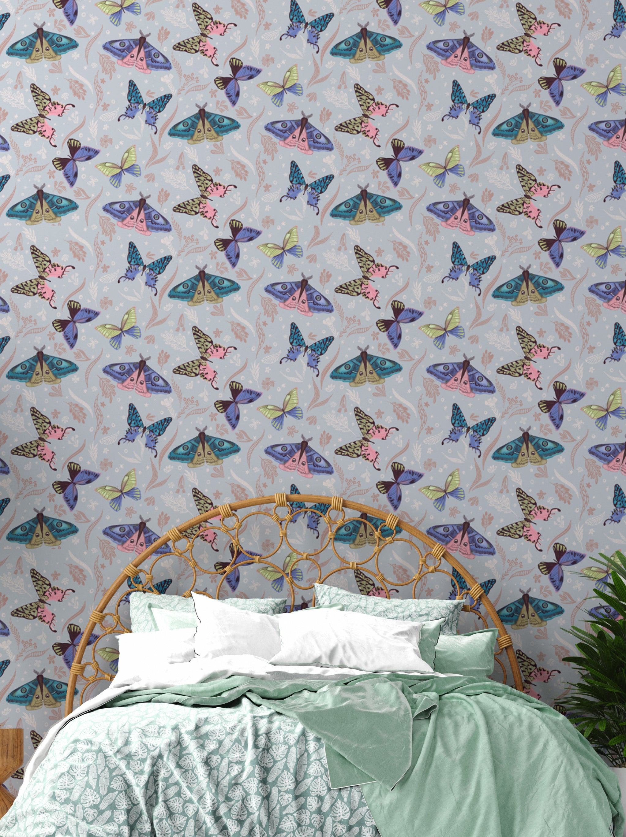 Decorative mural with a colorful array of butterfly designs
