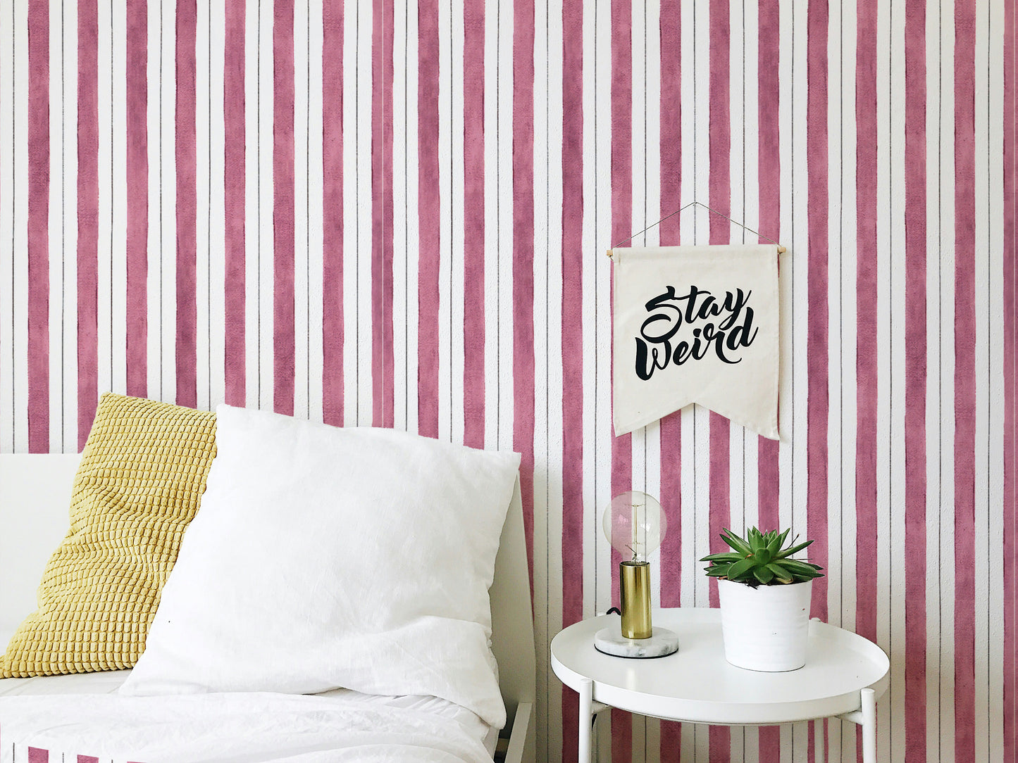 Pink and White Color Vertical Striped Wallpaper