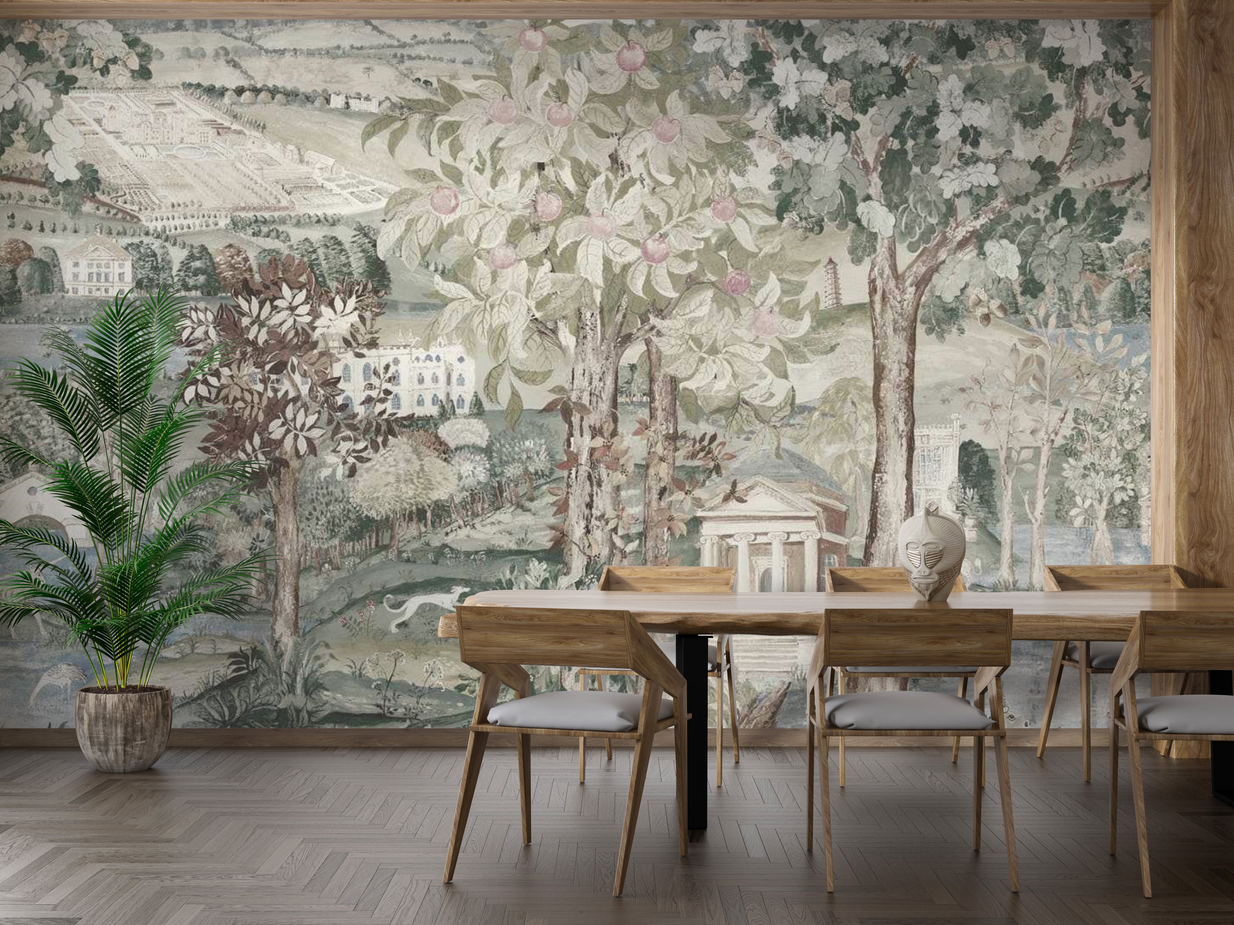 Green Zoffany art wallpaper for vintage-inspired decor
