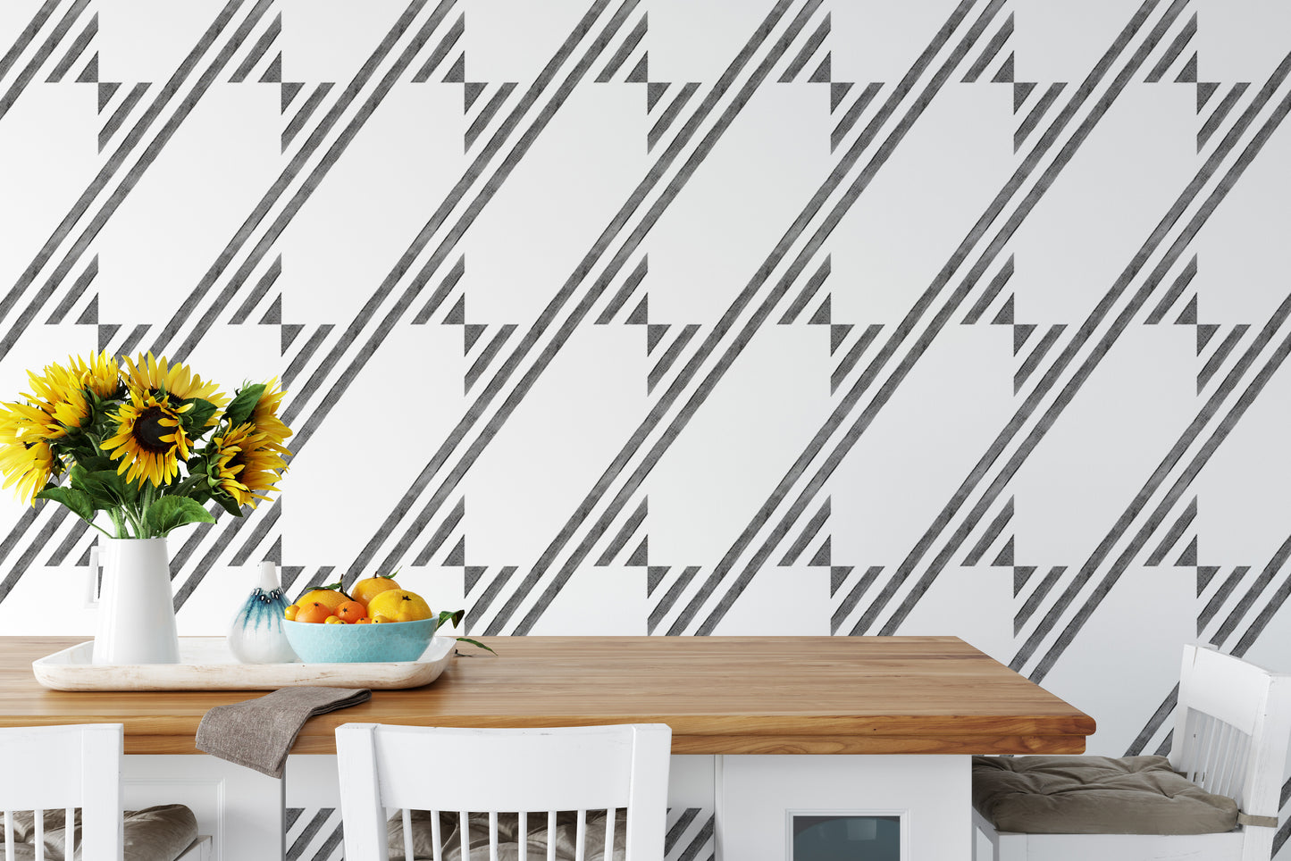 Black and White Diagonal Stripe Wallpaper For Walls