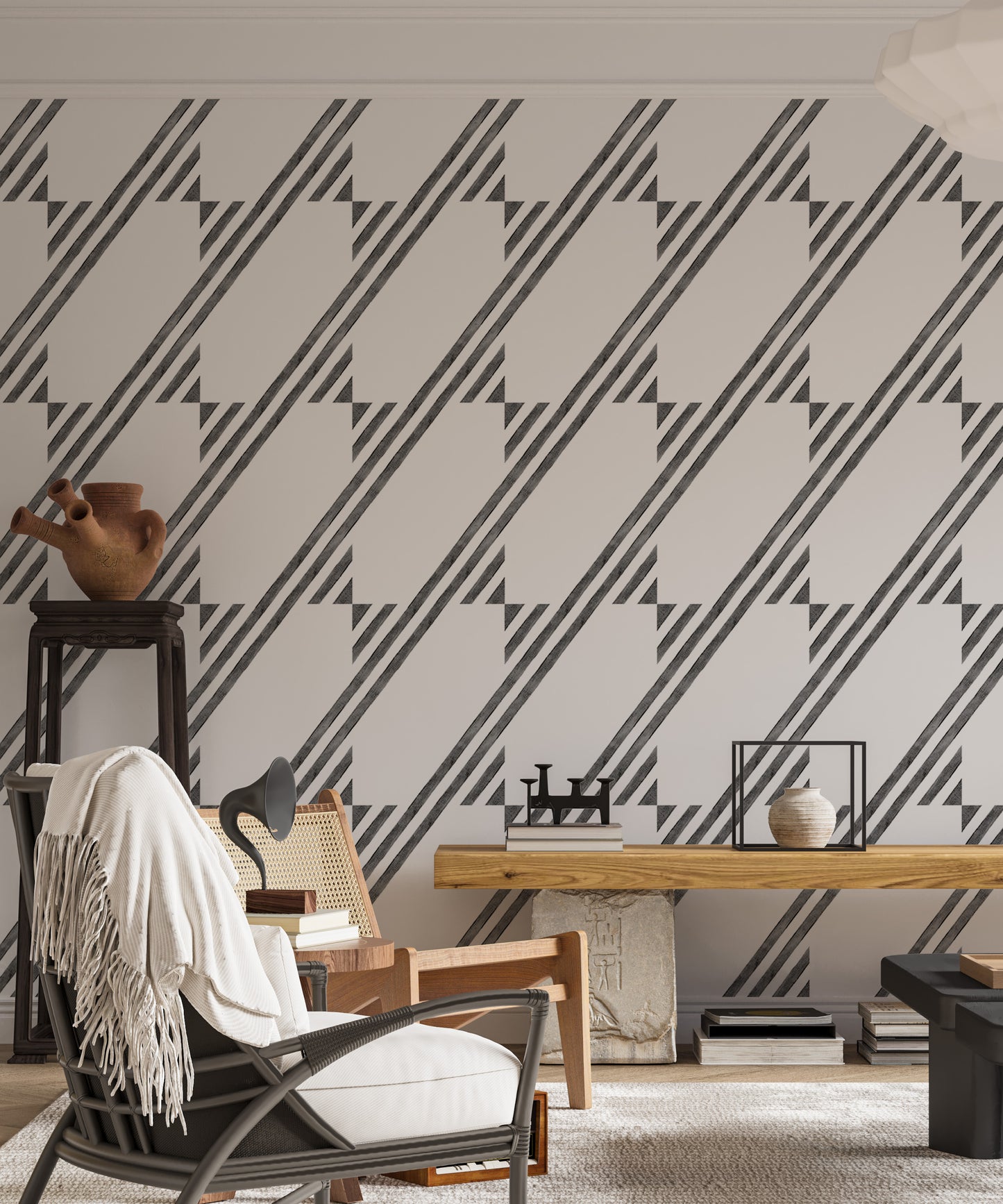 Black and White Diagonal Stripe Wallpaper For Walls